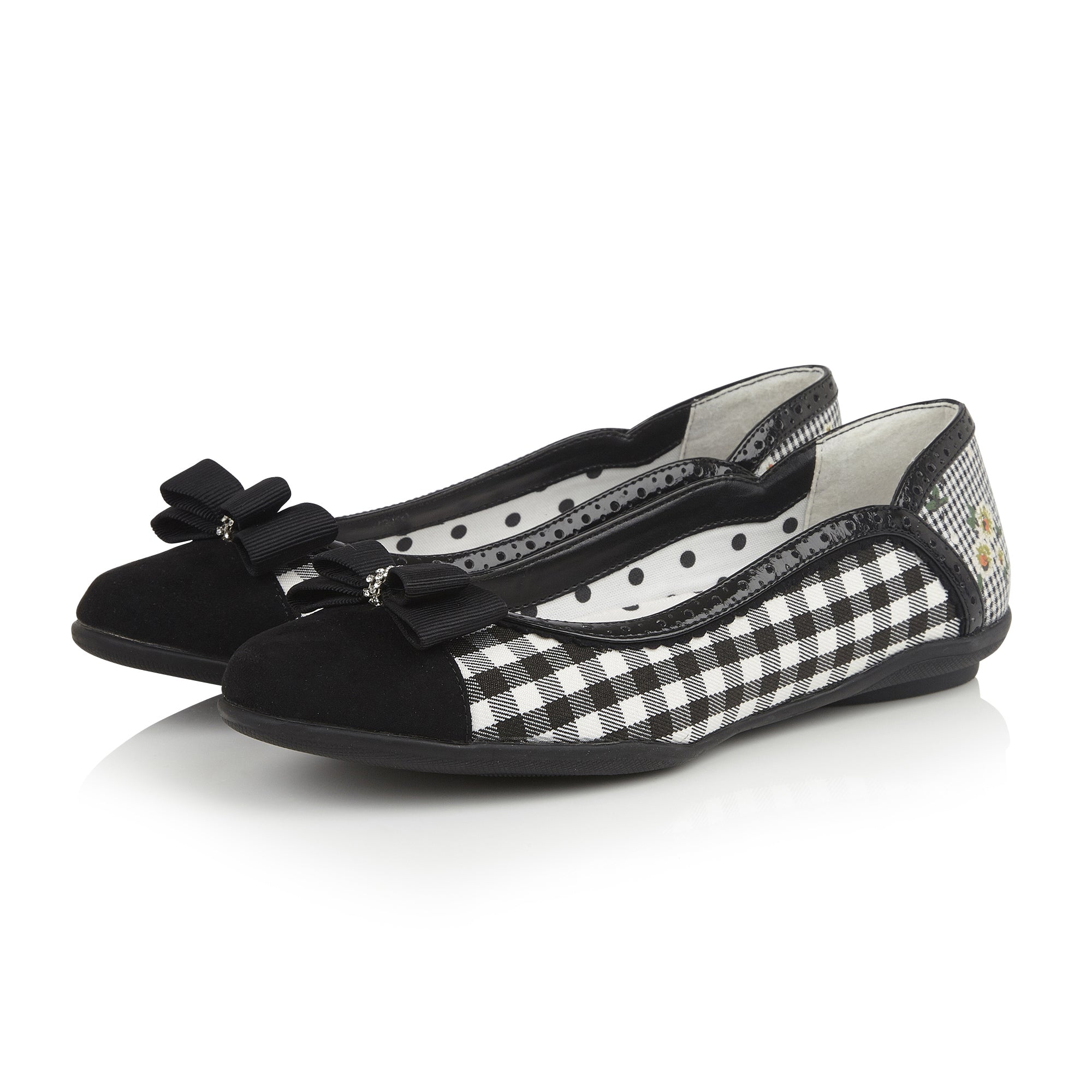 Black and White Vintage Gingham Check Print Lizzie Pumps by Ruby Shoo.