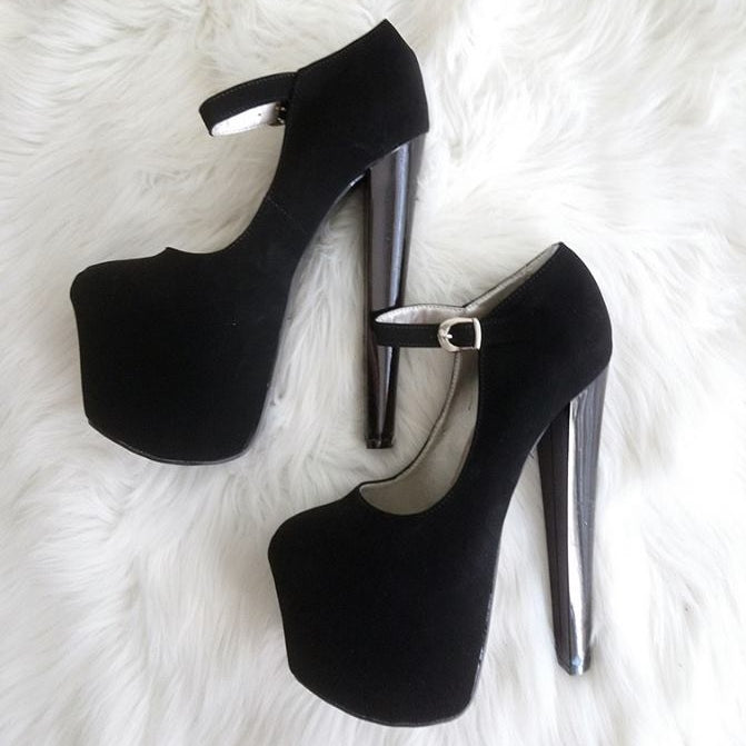 Black Faux Suede 19 cm High Heel Platform Ankle Boots