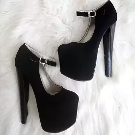 Black Faux Suede 19 cm High Heel Platform Ankle Boots