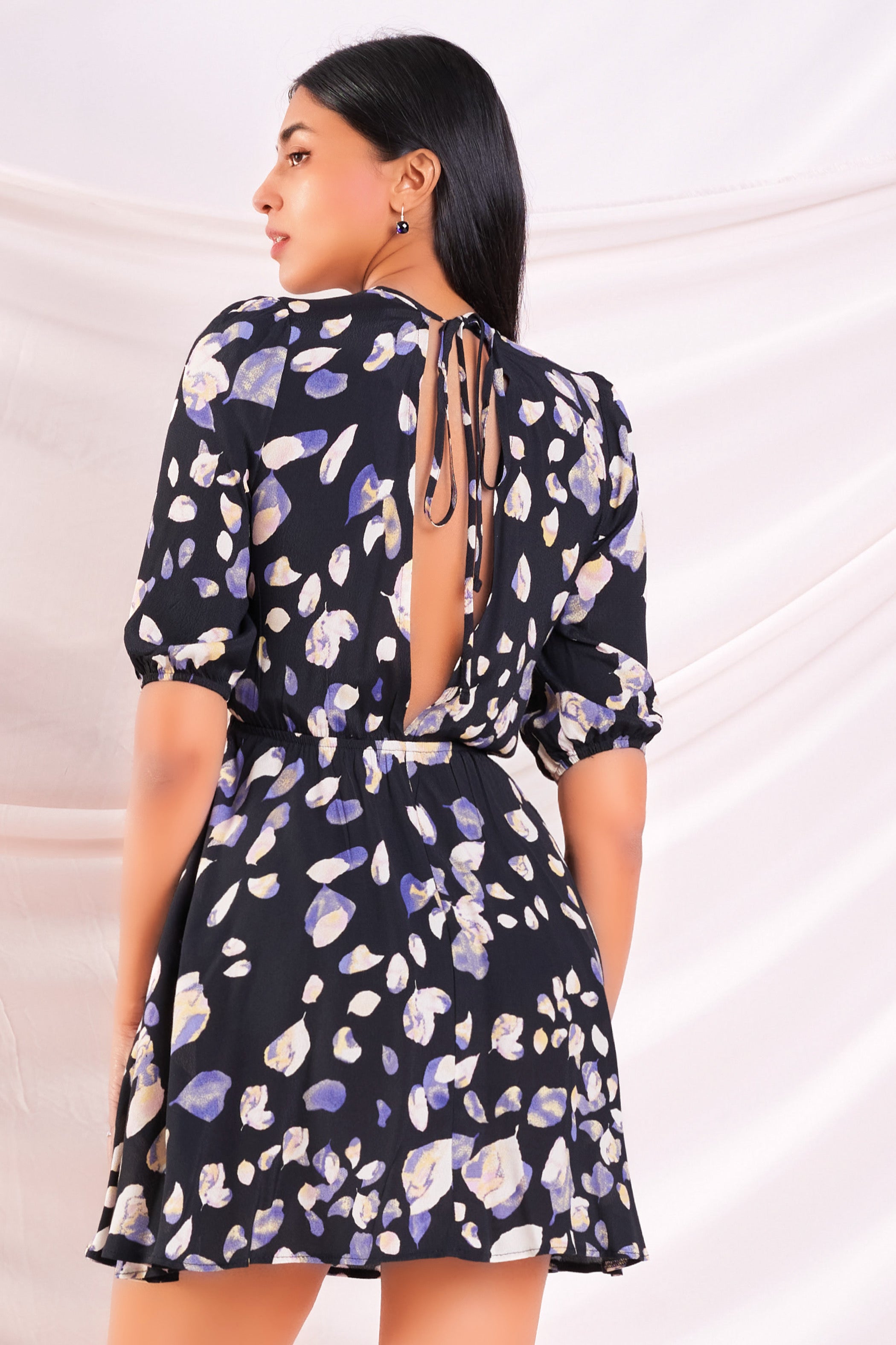 Black Fit and Flare Dress with Print