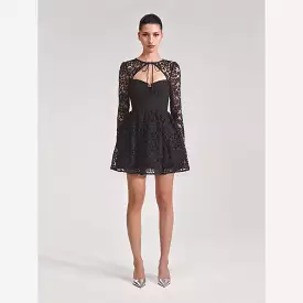 Black Lace Tie Neck Mini Dress