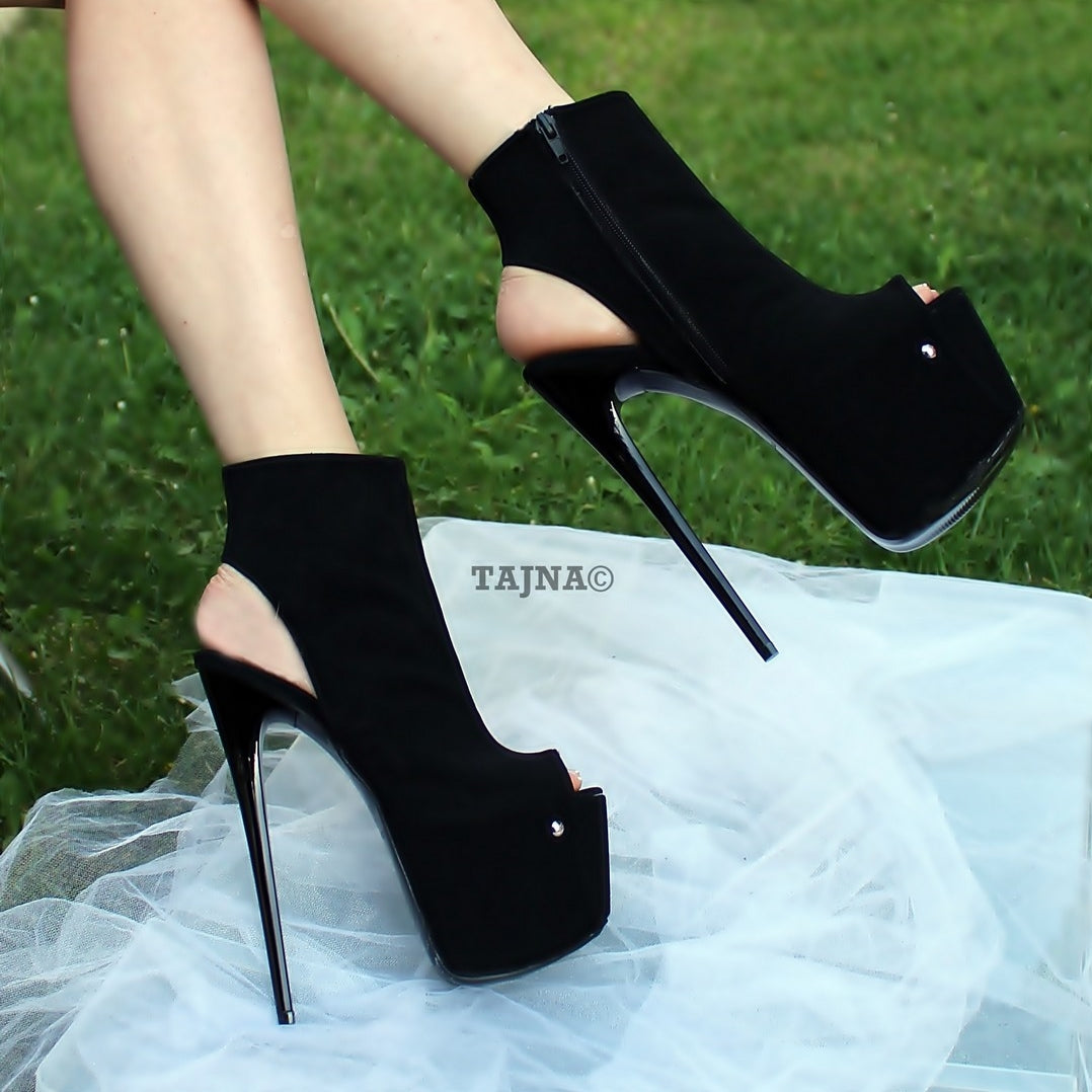 Black Peep Toe High Heeled Ankle Boots