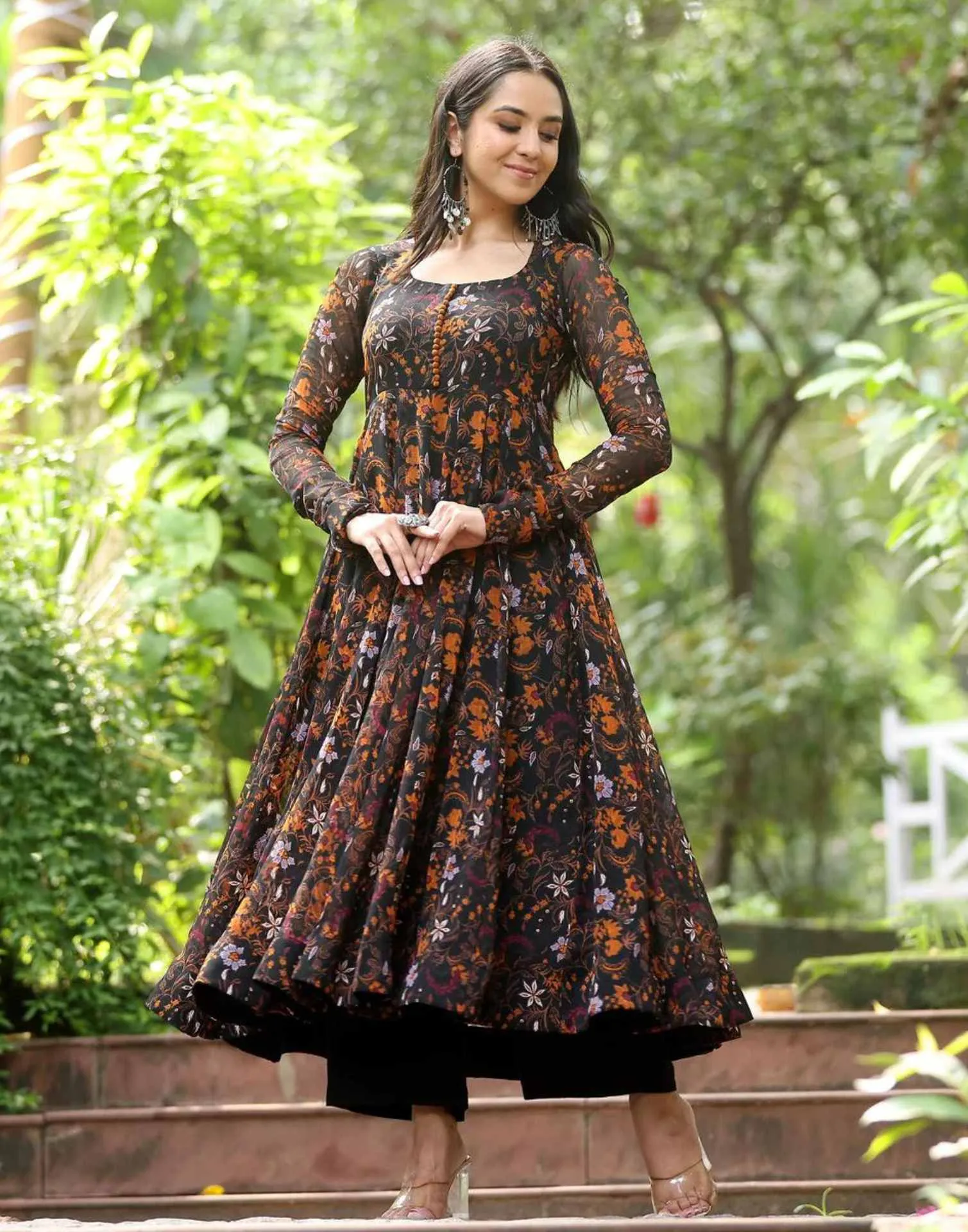 Black Georgette Ethnic Dress