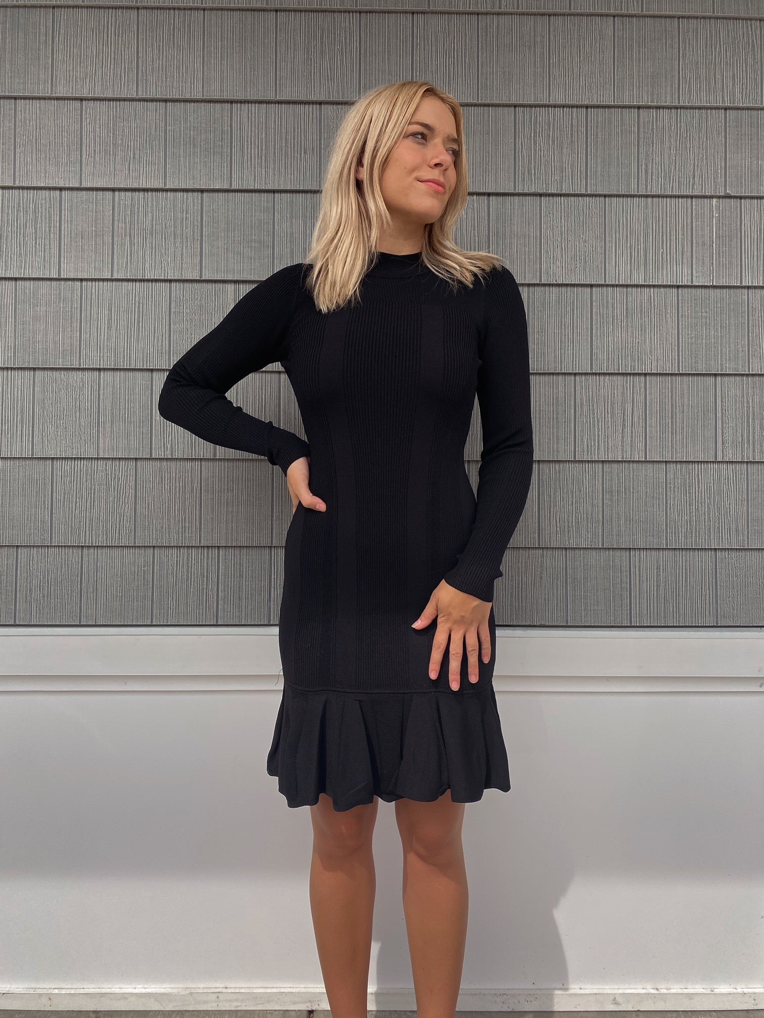 Black rib knit fit and flare dress - Google SEO result