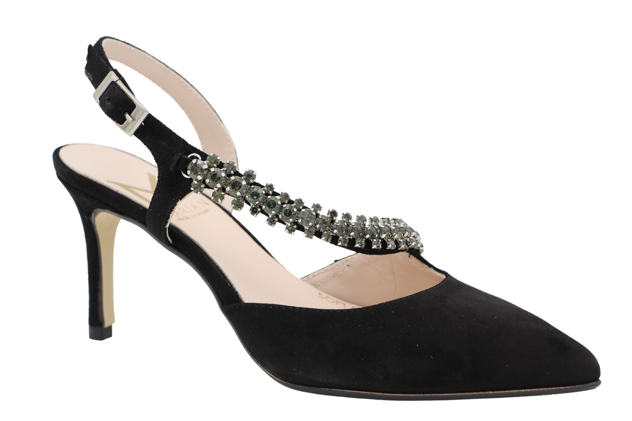 Black Suede Sling-back with Diamante by MARIAN