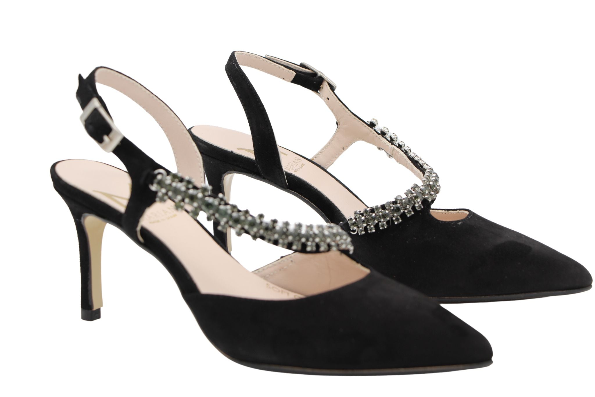 Black Suede Sling-back with Diamante by MARIAN