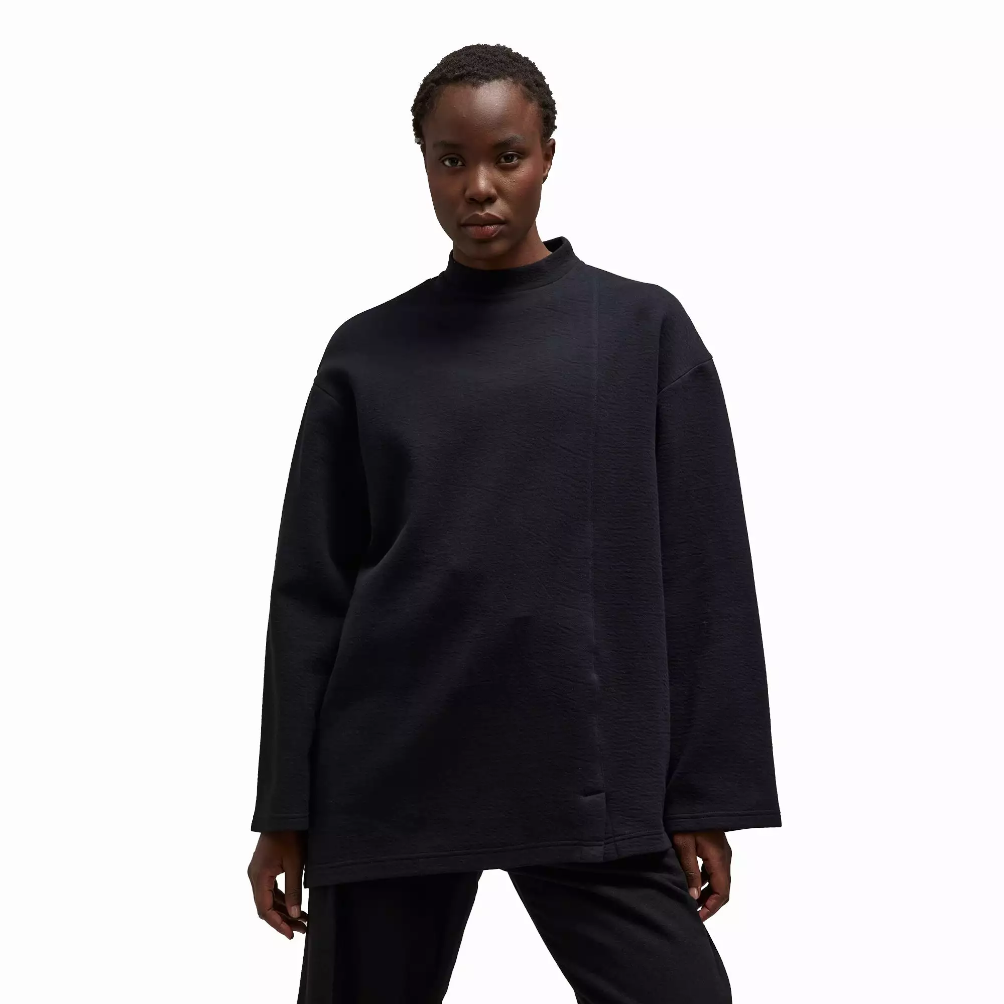 'Black Women's Loose Long Sleeve Tee with Natural Spacer'