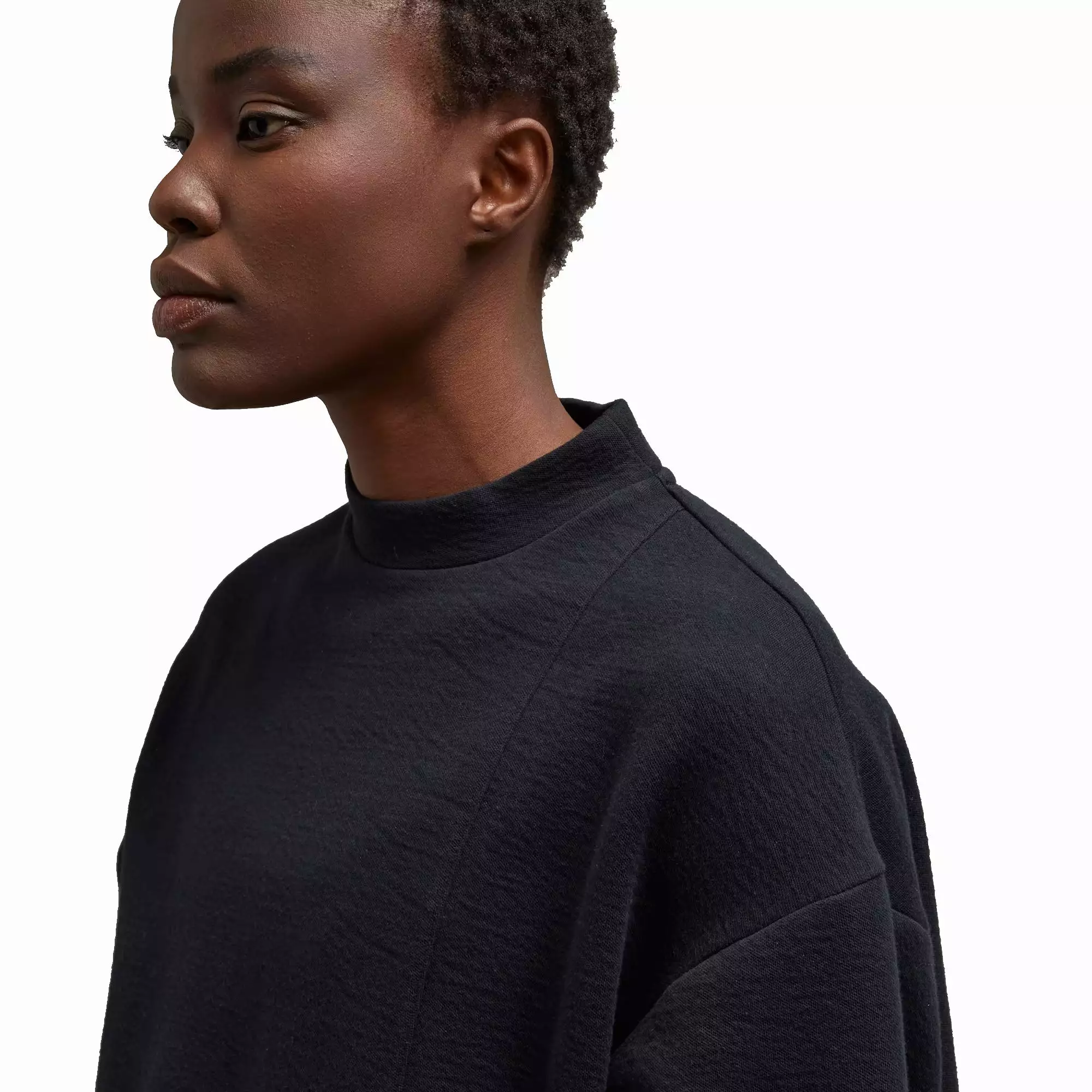 'Black Women's Loose Long Sleeve Tee with Natural Spacer'