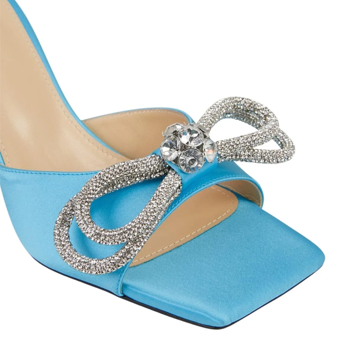 Blue Square Toe Mules with Double Bow