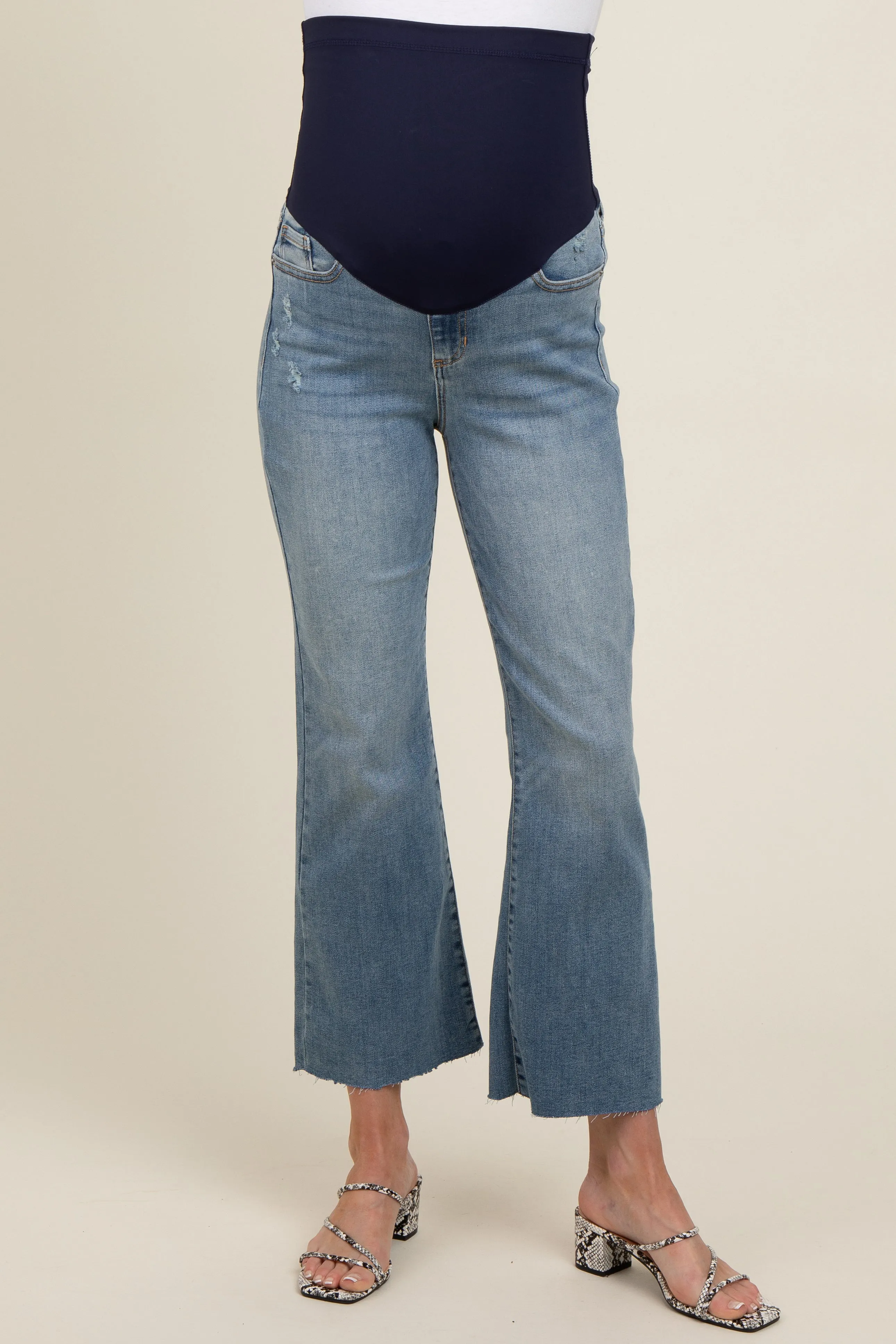 Blue Maternity Raw Hem Straight Leg Jeans