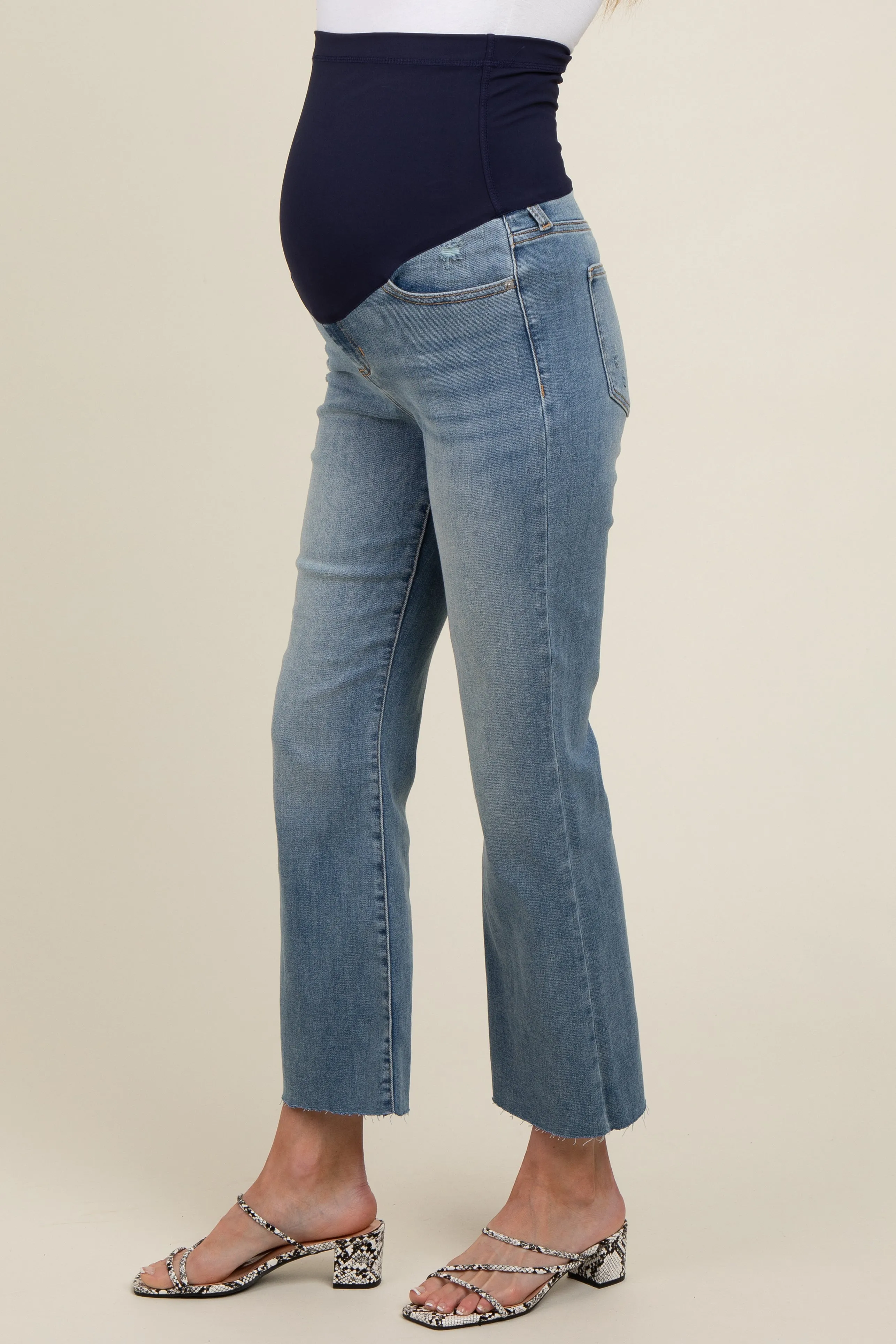 Blue Maternity Raw Hem Straight Leg Jeans