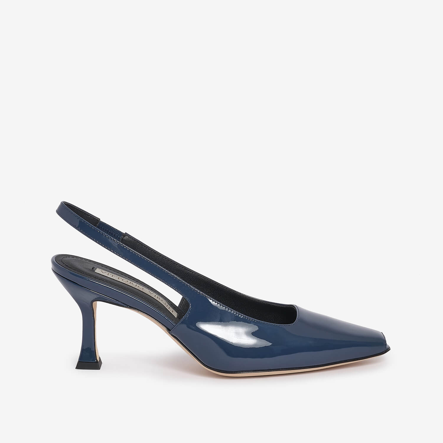 Blue patent leather slingback heels for women