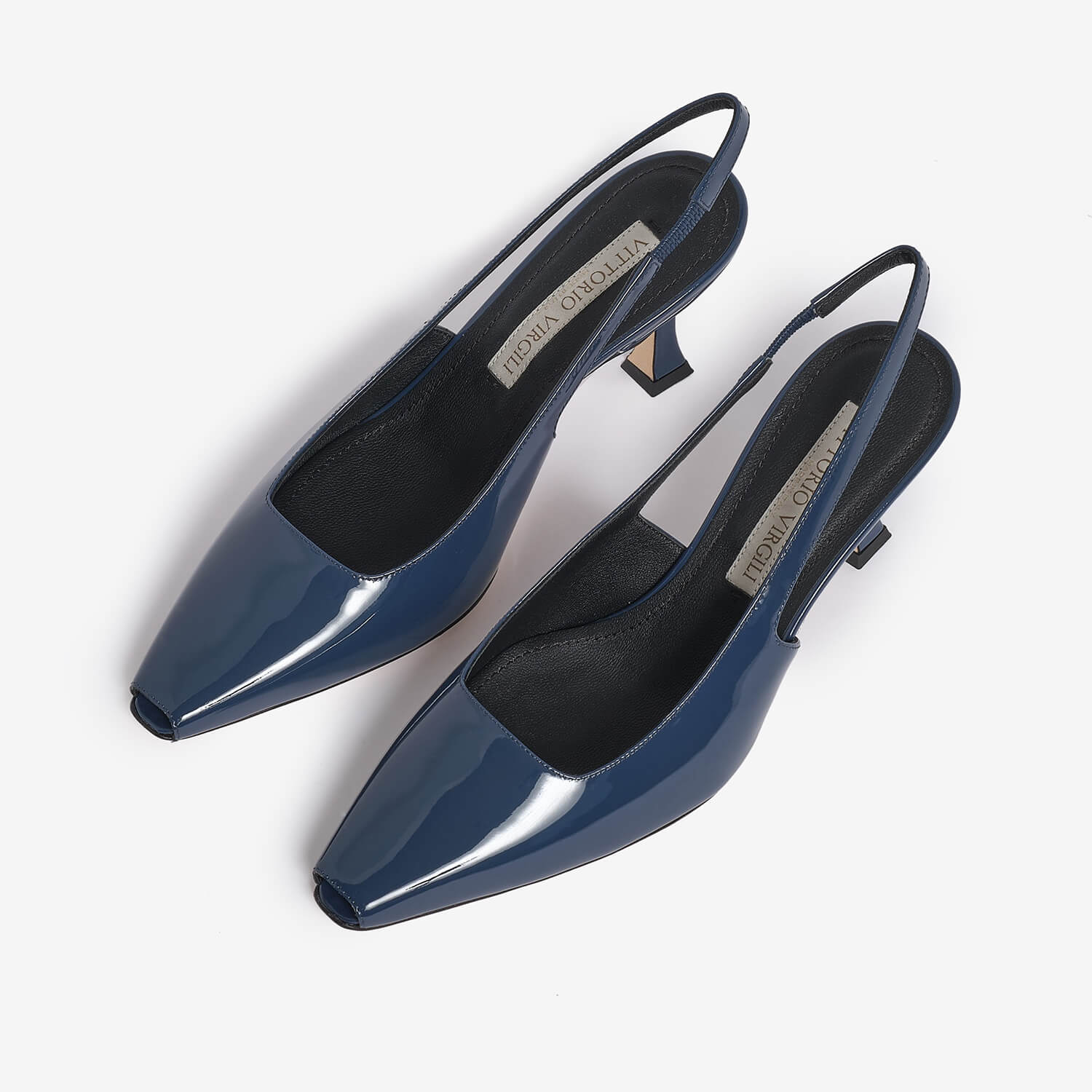 Blue patent leather slingback heels for women