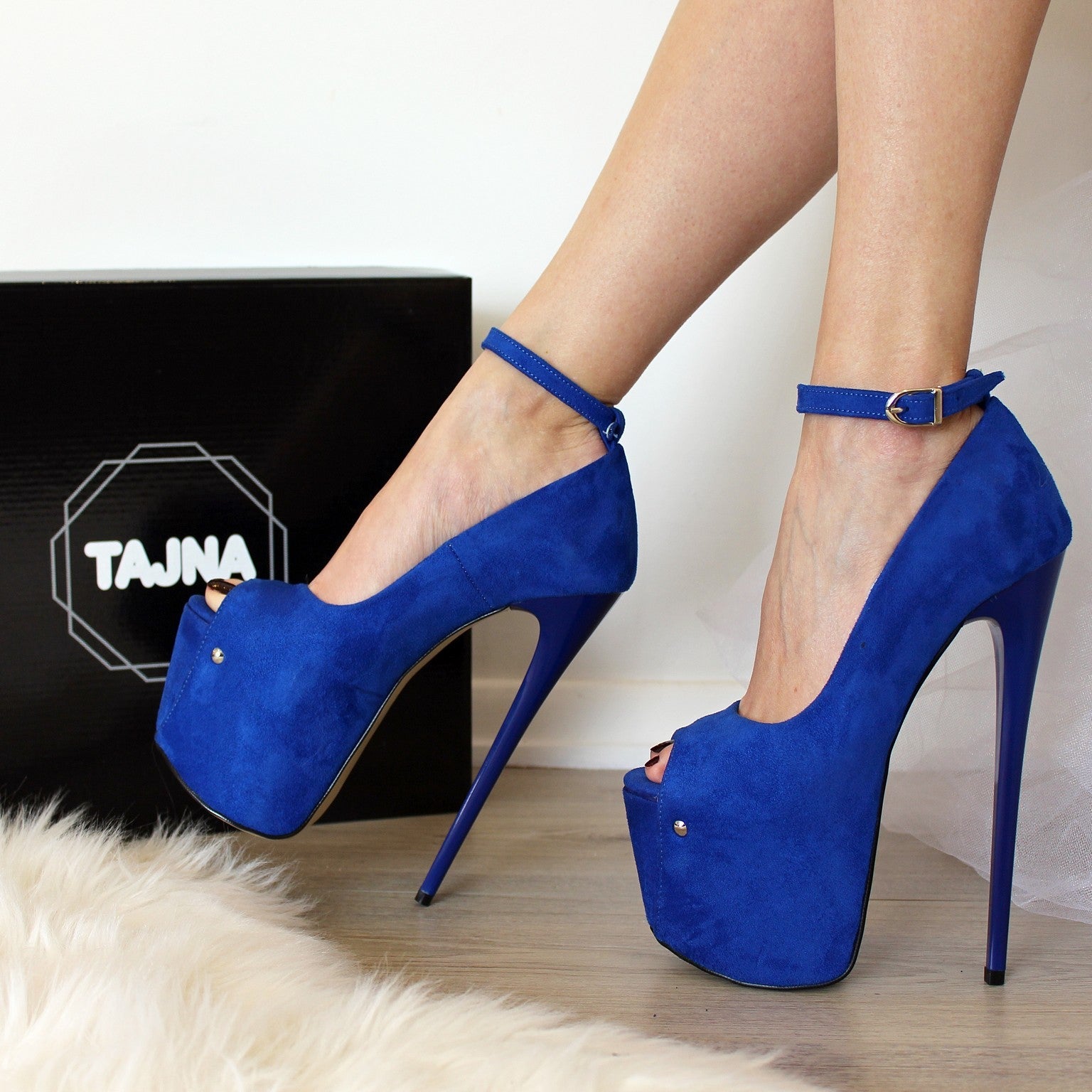 Blue Peep Toe High Heel Platforms