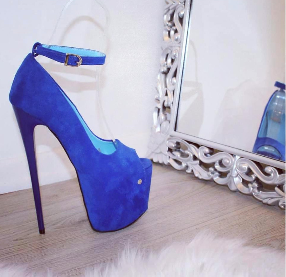 Blue Peep Toe High Heel Platforms