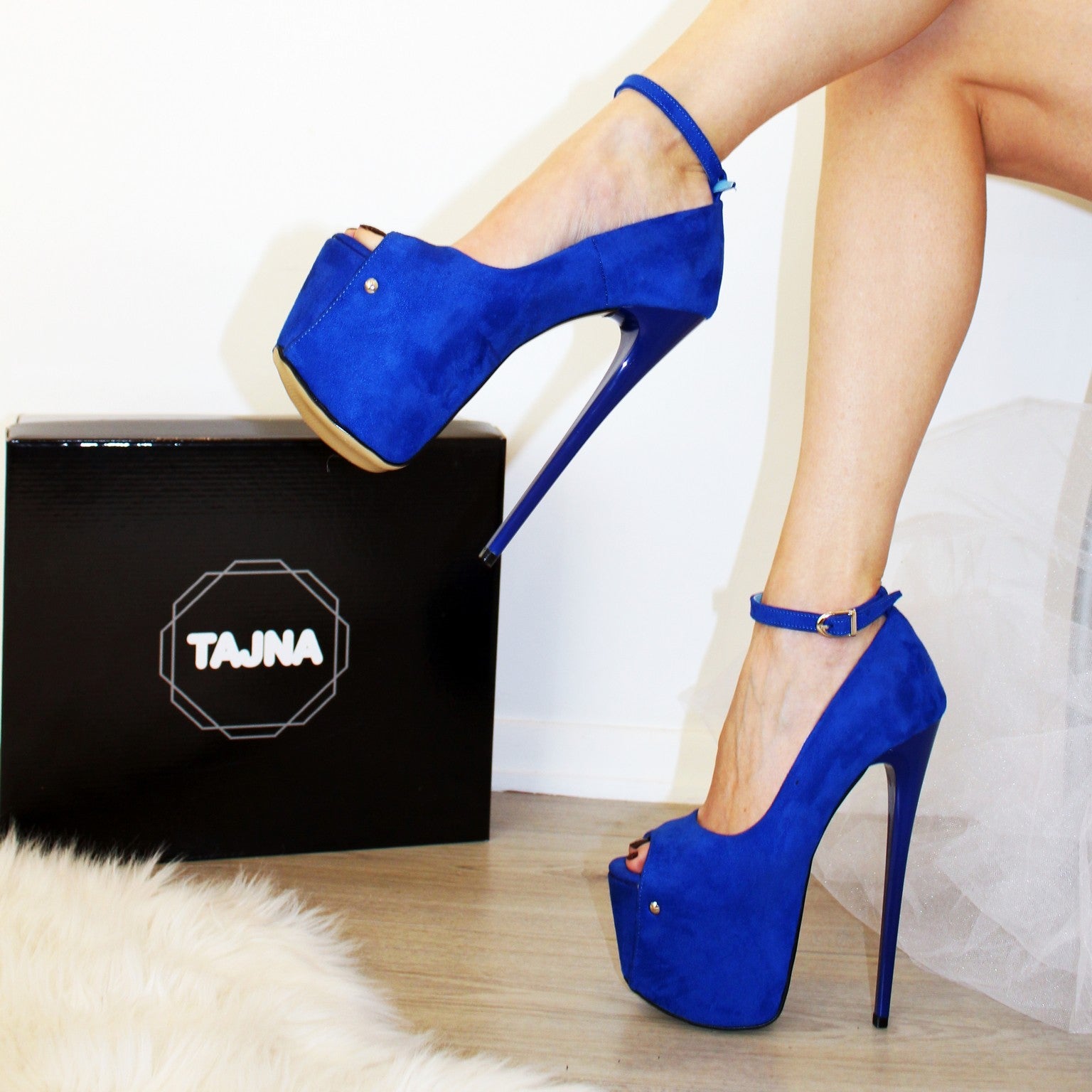 Blue Peep Toe High Heel Platforms