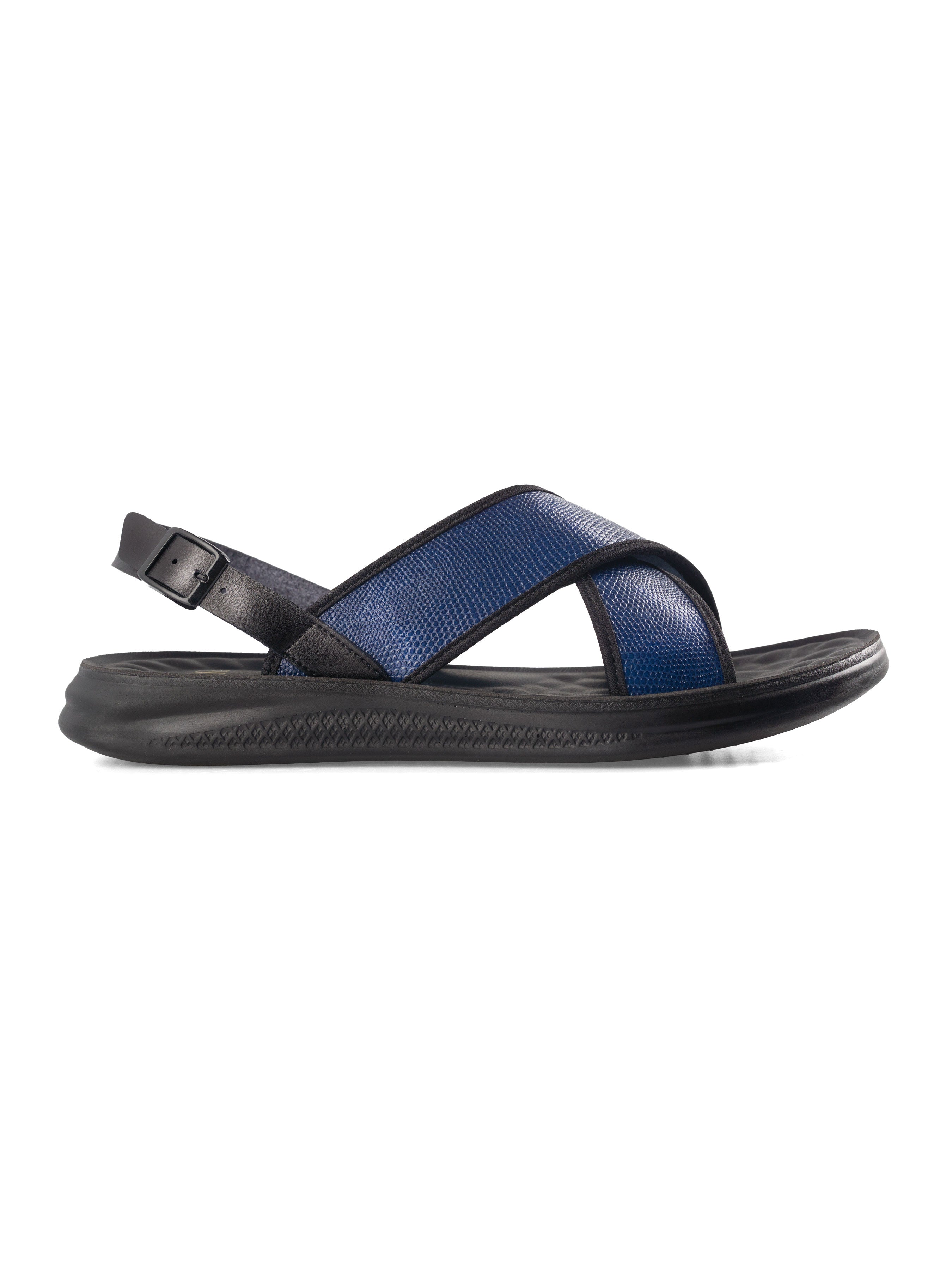 Blue Python Slingback Sandal with Cross Strap