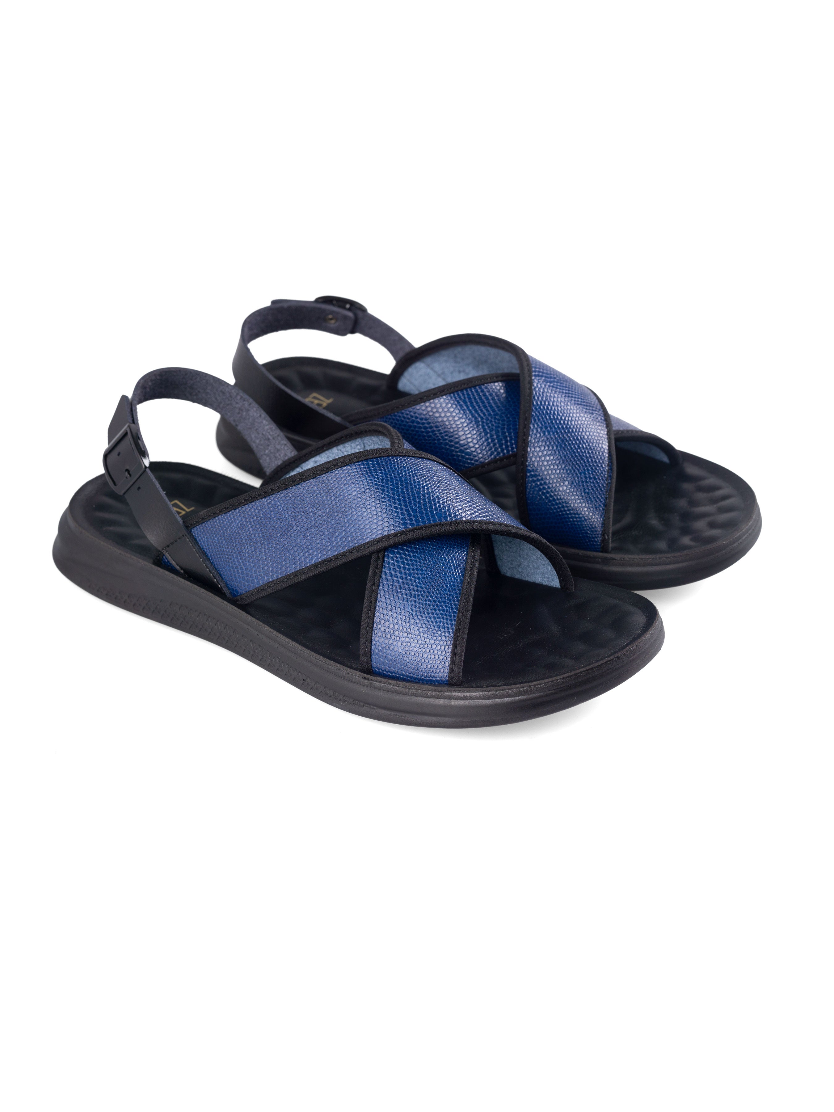 Blue Python Slingback Sandal with Cross Strap