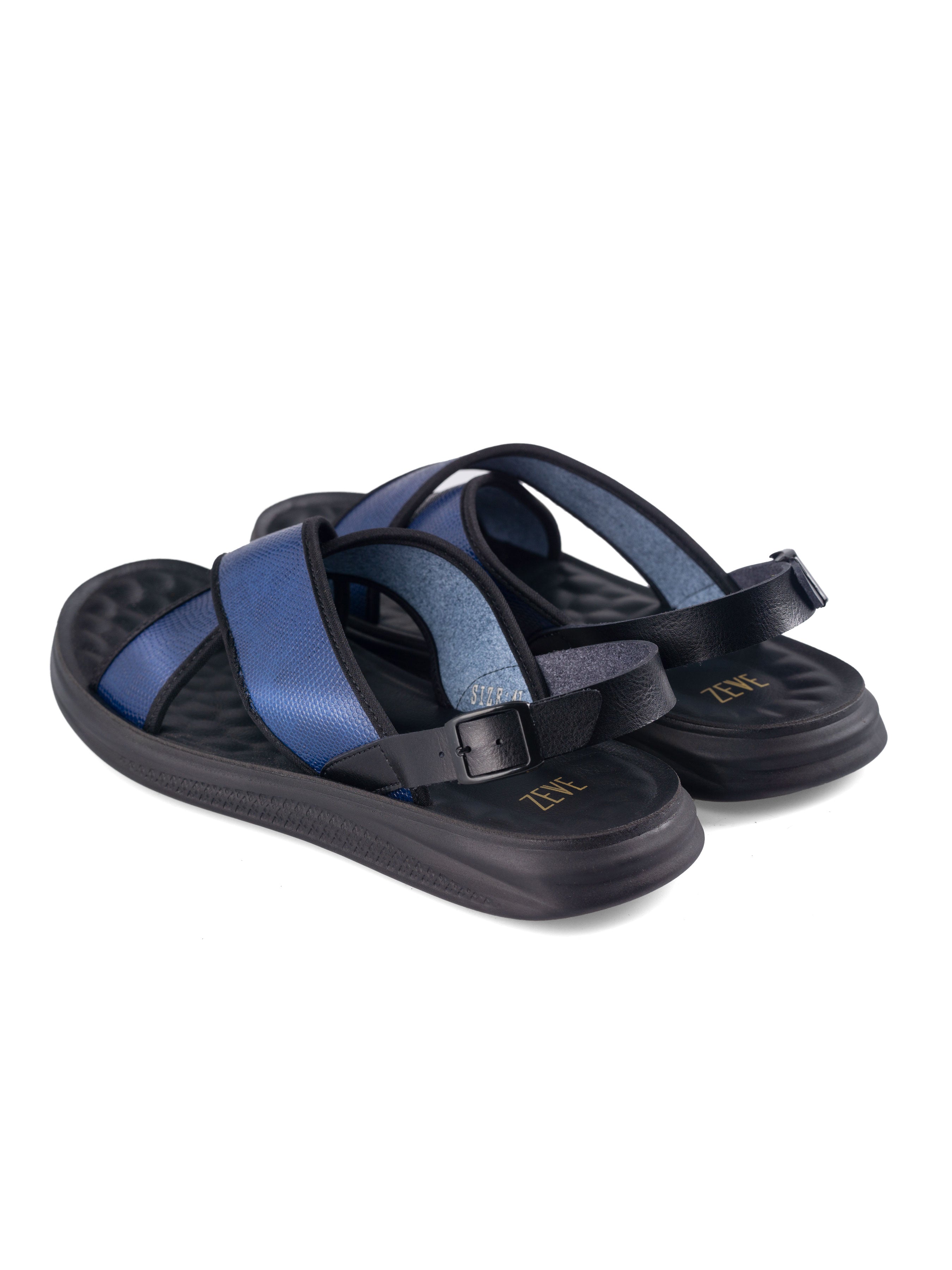 Blue Python Slingback Sandal with Cross Strap