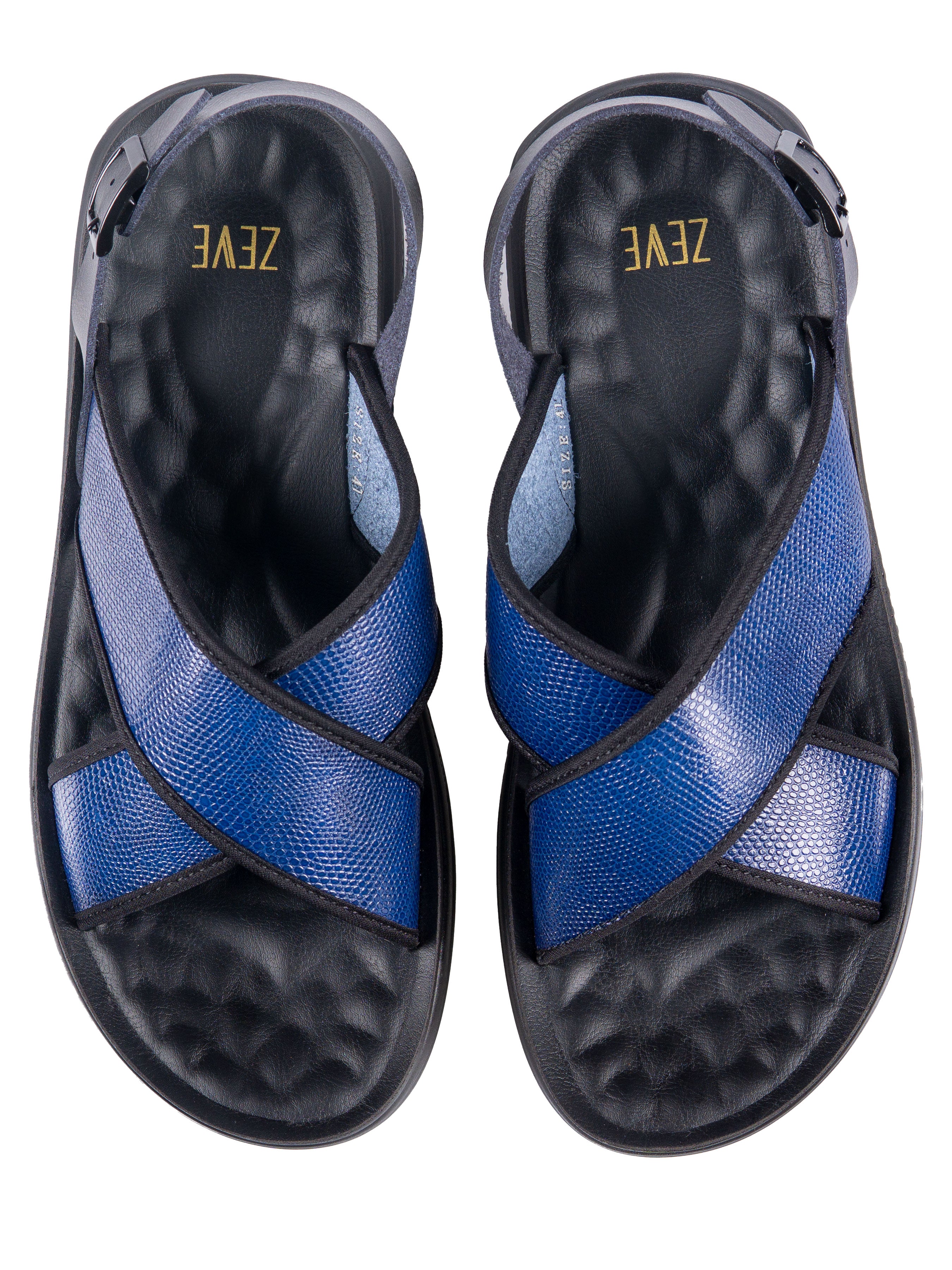 Blue Python Slingback Sandal with Cross Strap