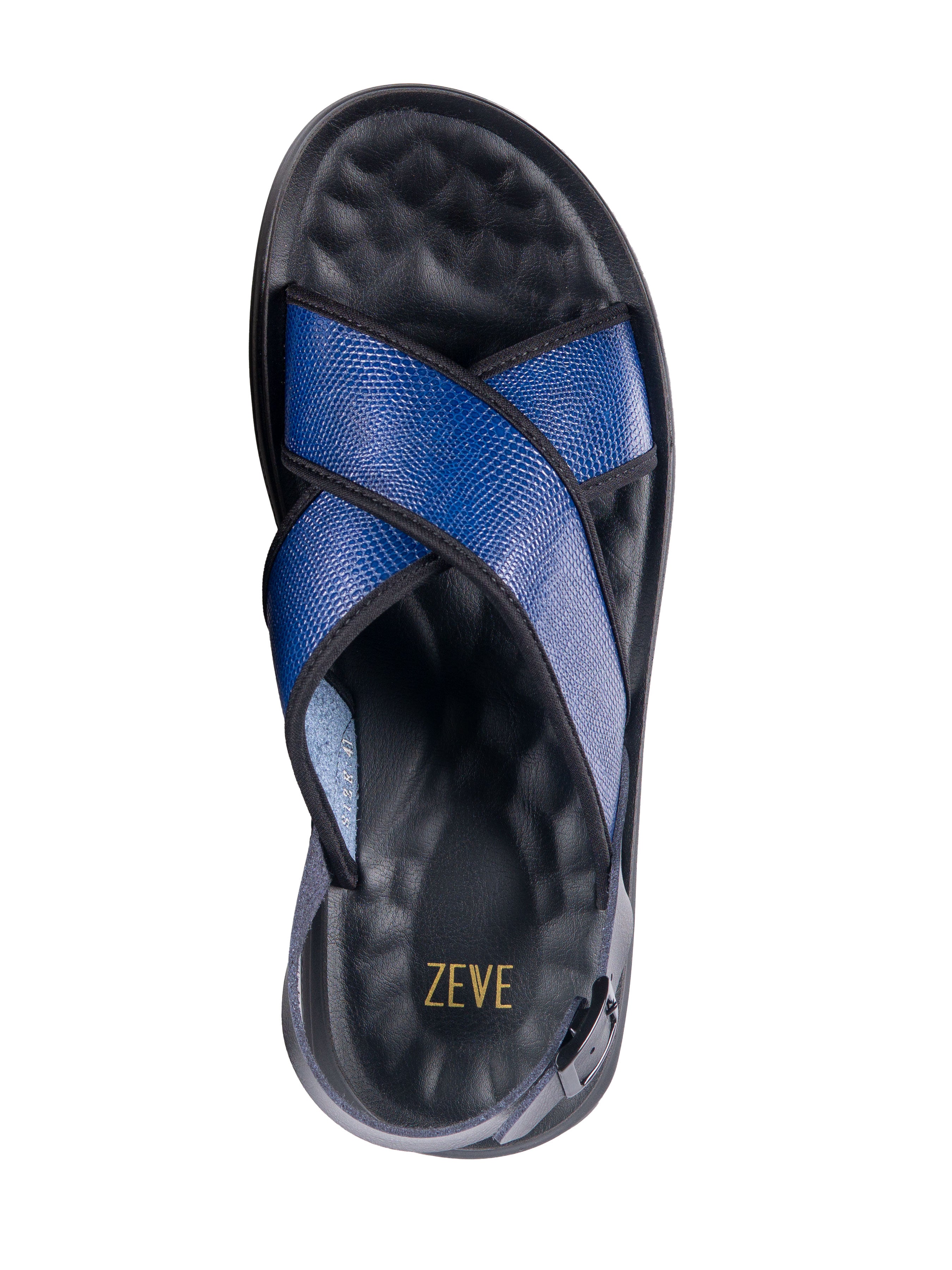 Blue Python Slingback Sandal with Cross Strap