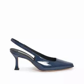 Blue women's patent leather slingback heels