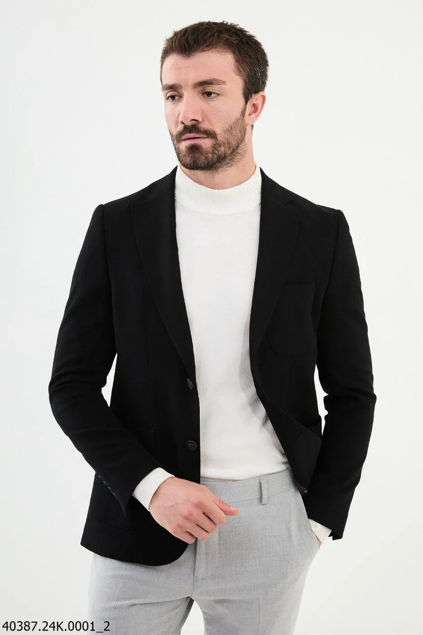 Bojoni Slim Fit Black Wool Blazer