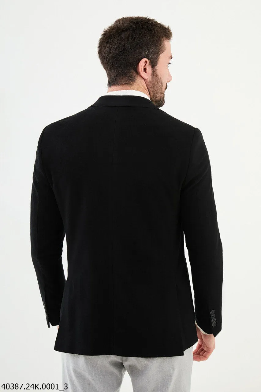 Bojoni Slim Fit Black Wool Blazer