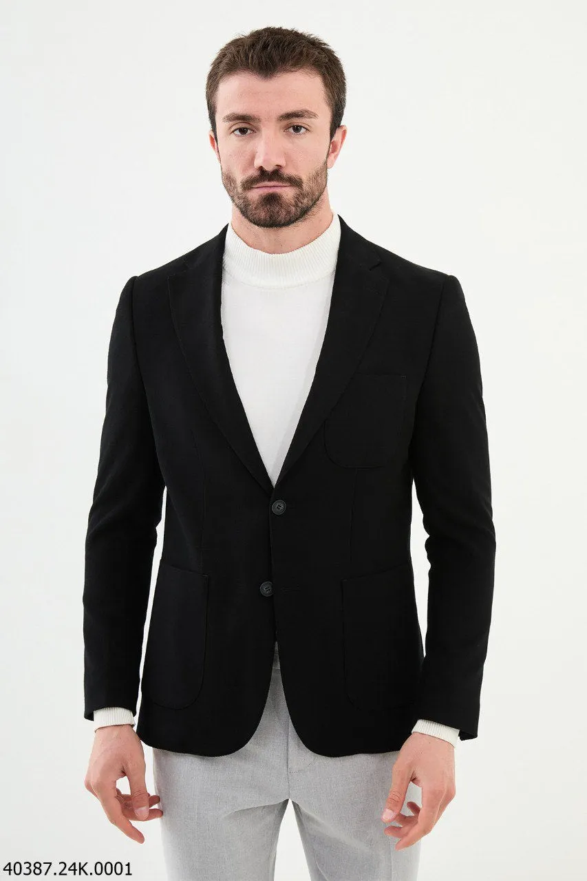 Bojoni Slim Fit Black Wool Blazer