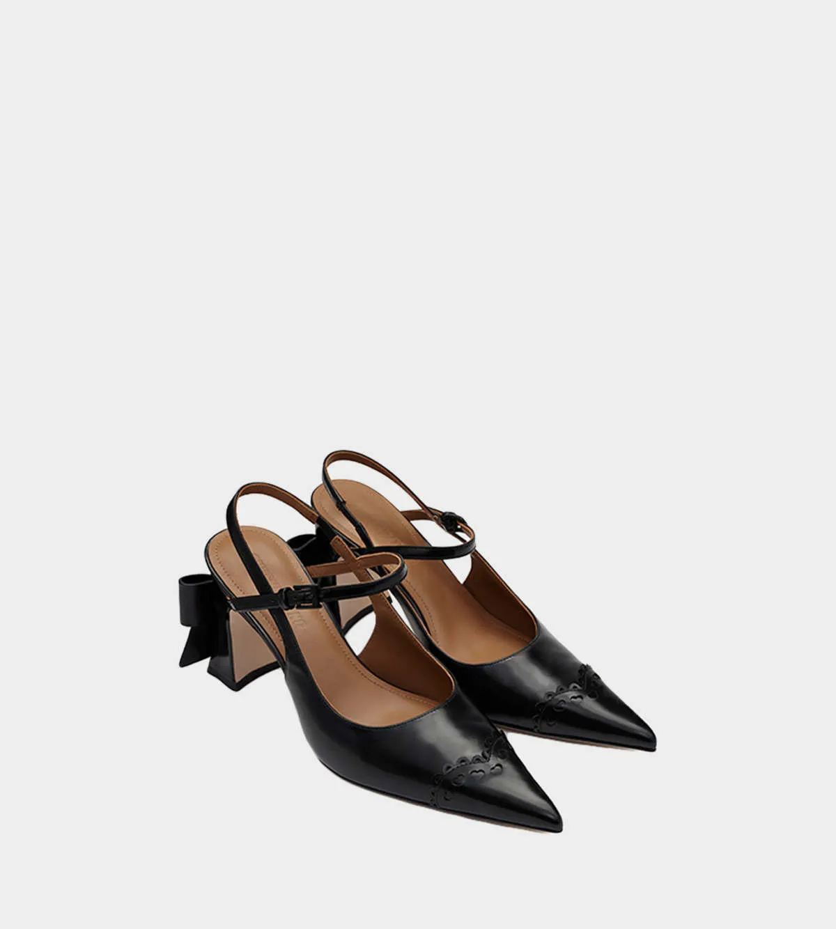 Black Pointed Toe Bow Heel