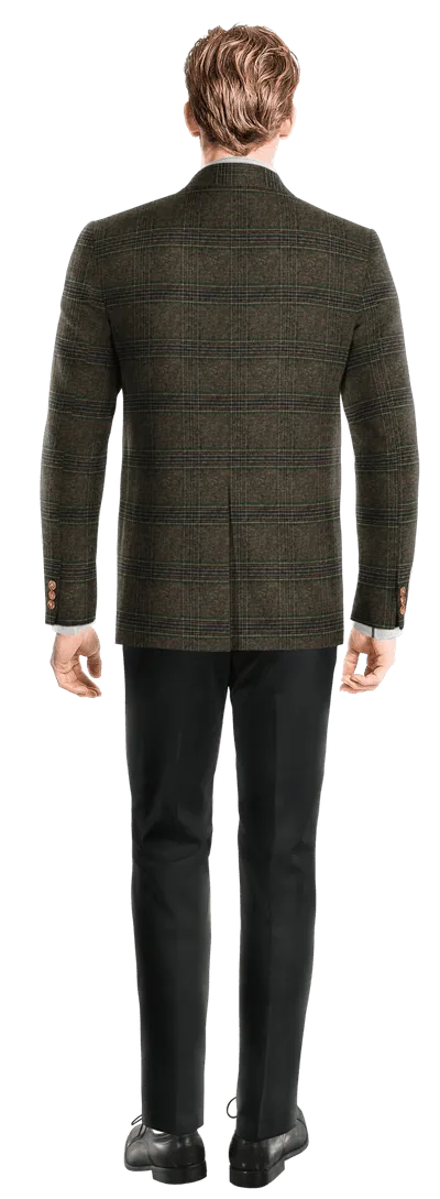 Brown checked tweed double-breasted blazer.