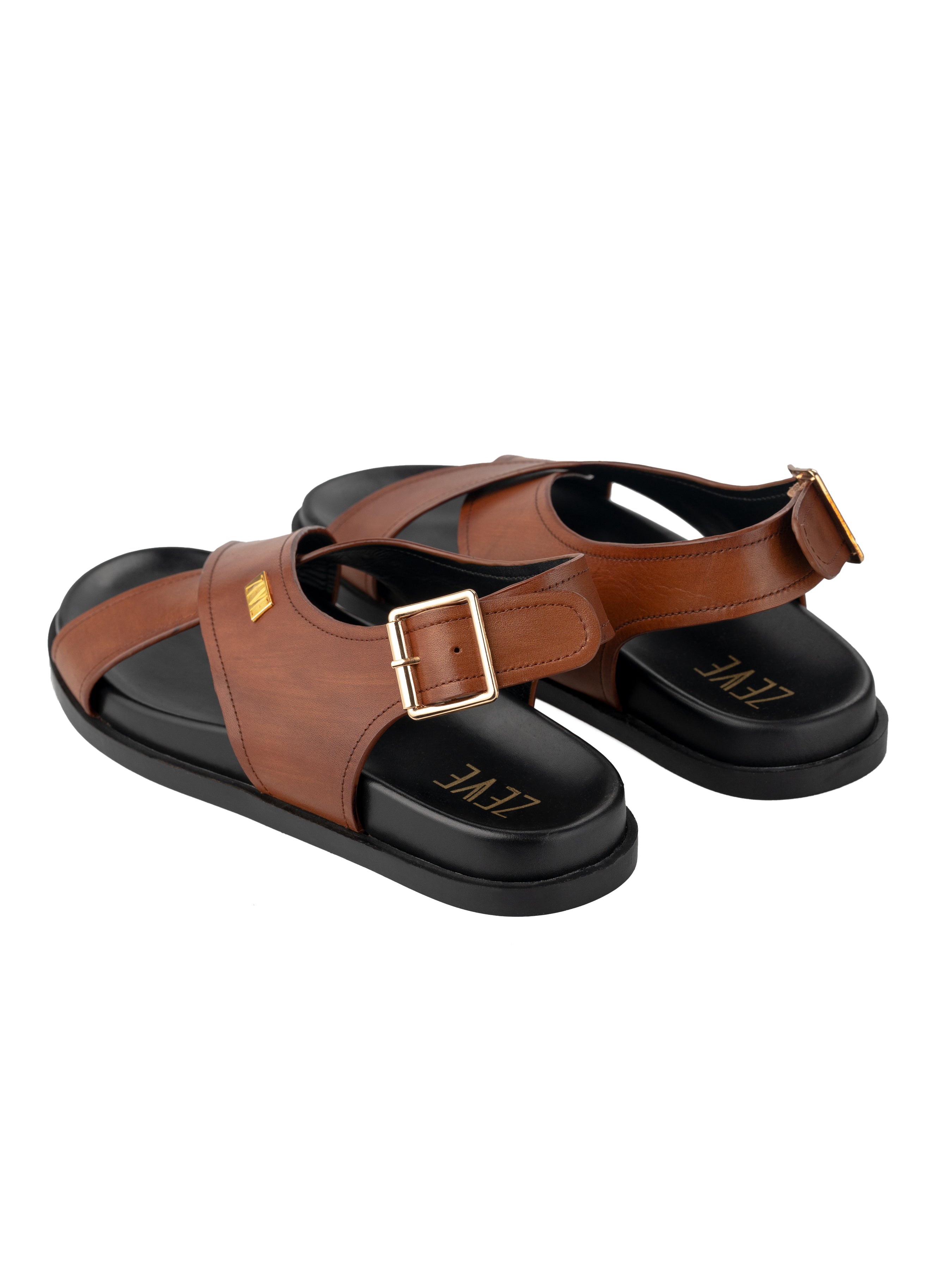 Brown Patina Leather Slingback Sandal with Cross Straps