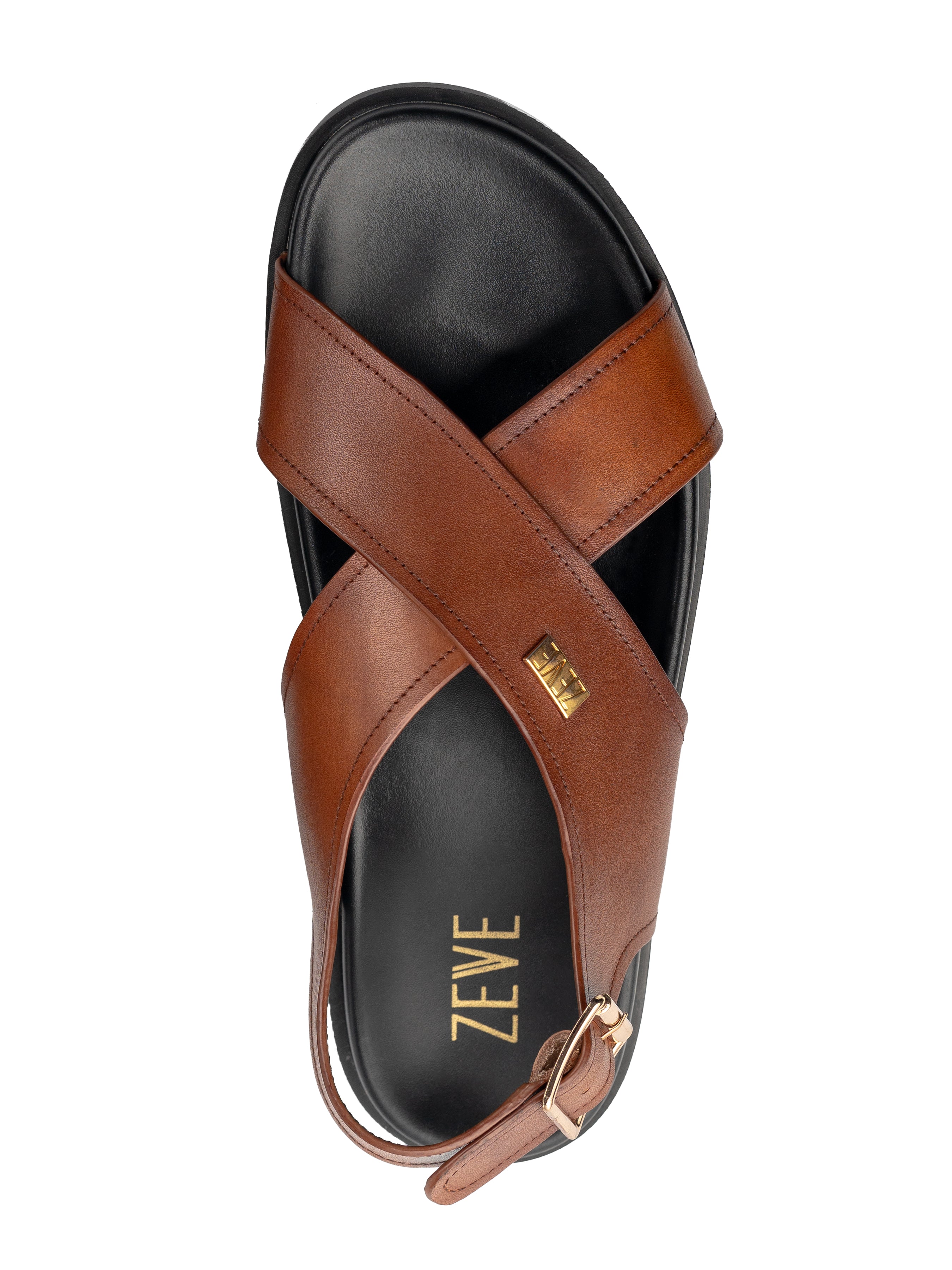 Brown Patina Leather Slingback Sandal with Cross Straps