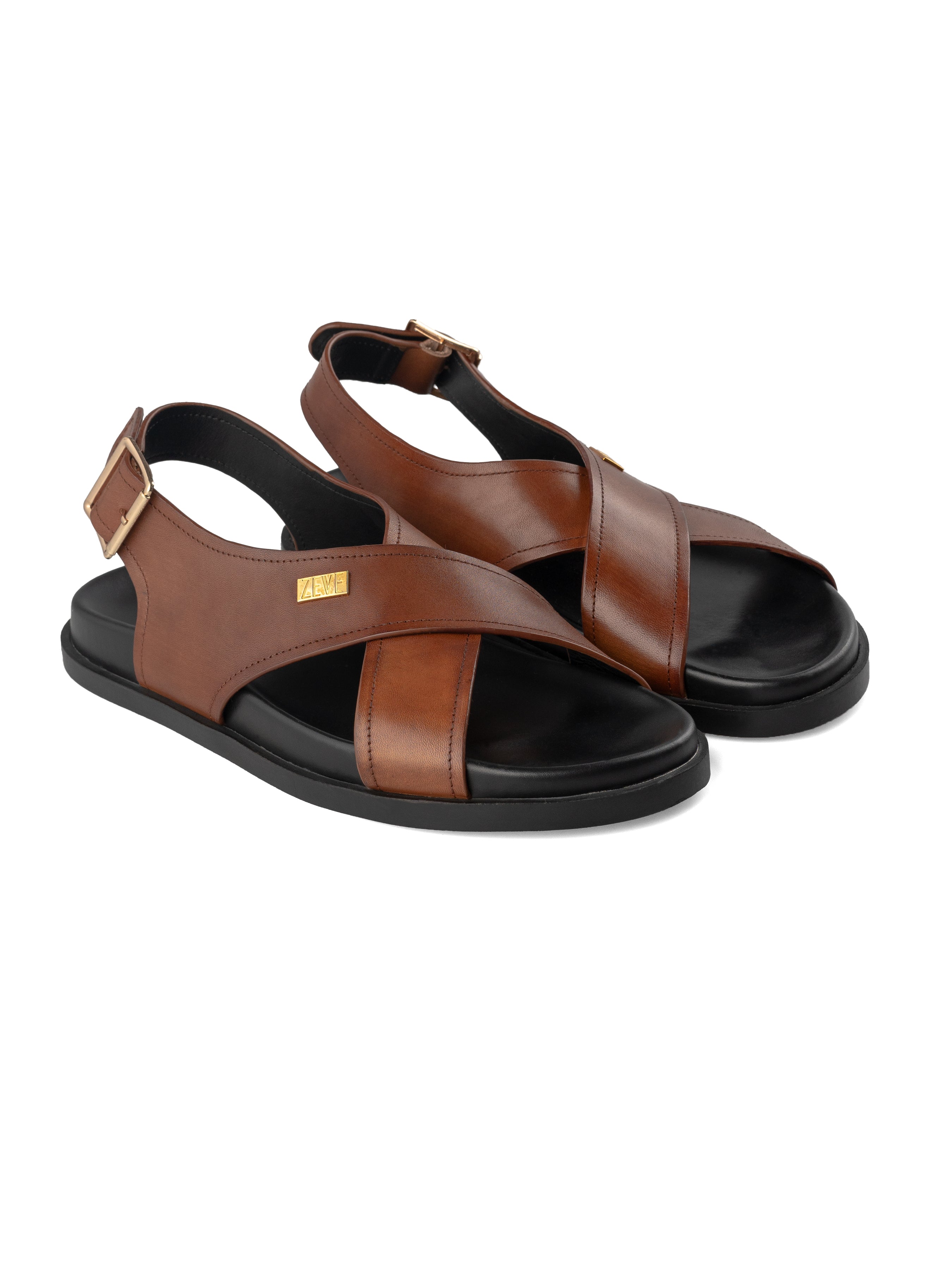 Brown Patina Leather Slingback Sandal with Cross Straps