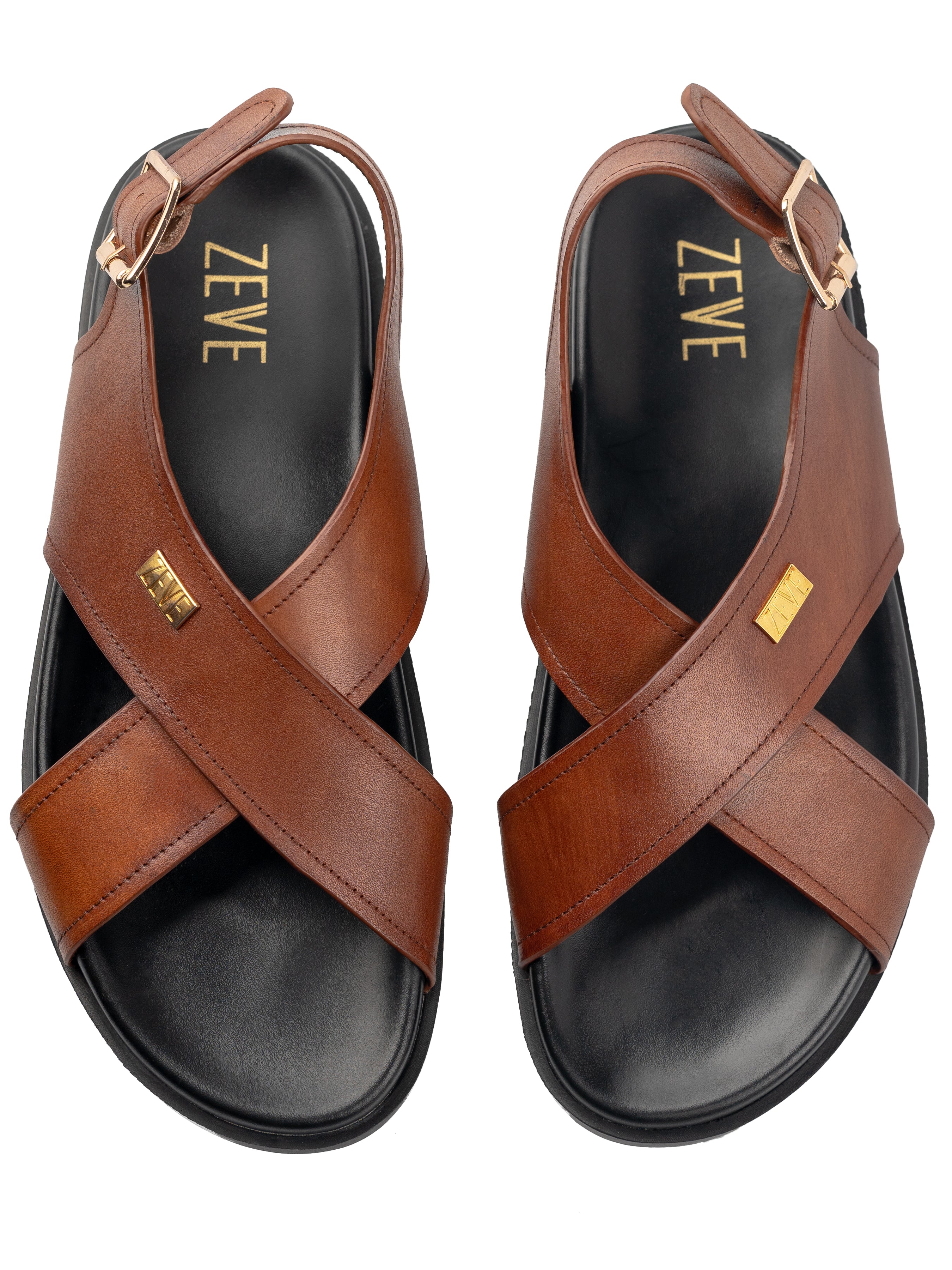 Brown Patina Leather Slingback Sandal with Cross Straps