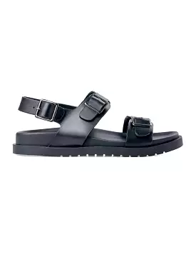 Buckle Slingback Sandal - Black Leather