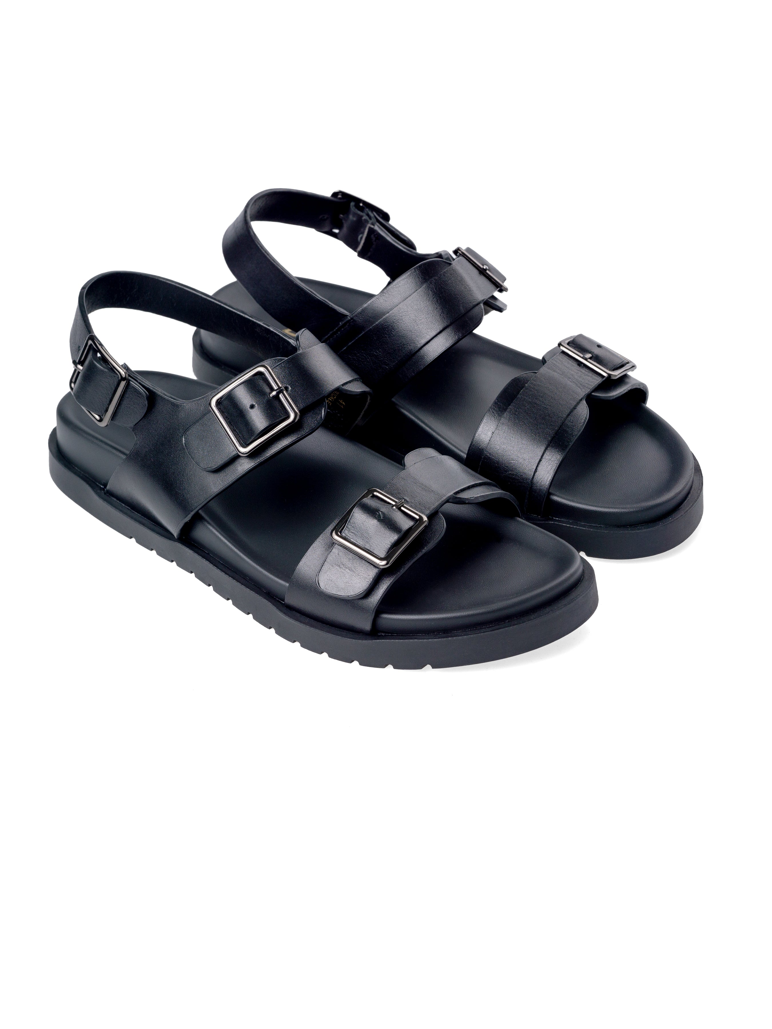 Buckle Slingback Sandal - Black Leather