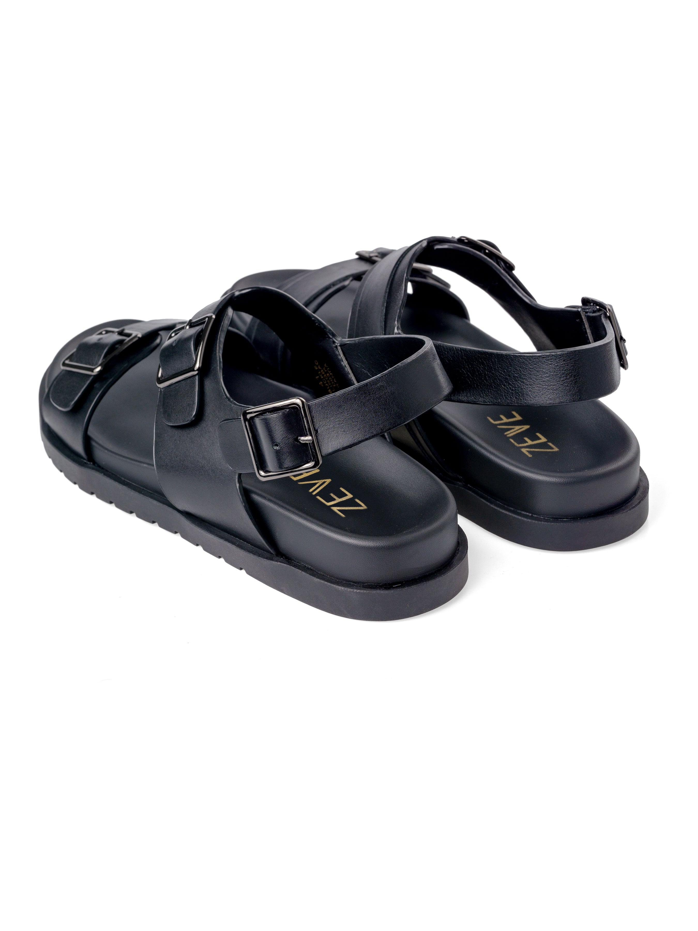 Buckle Slingback Sandal - Black Leather