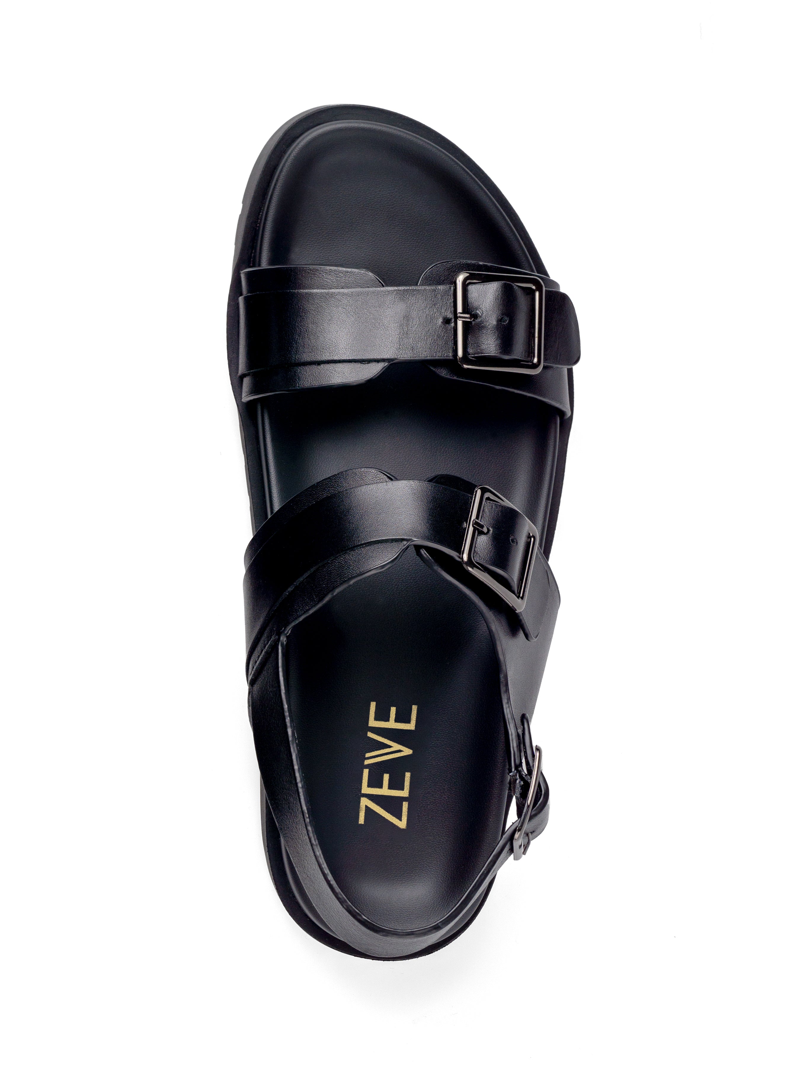 Buckle Slingback Sandal - Black Leather