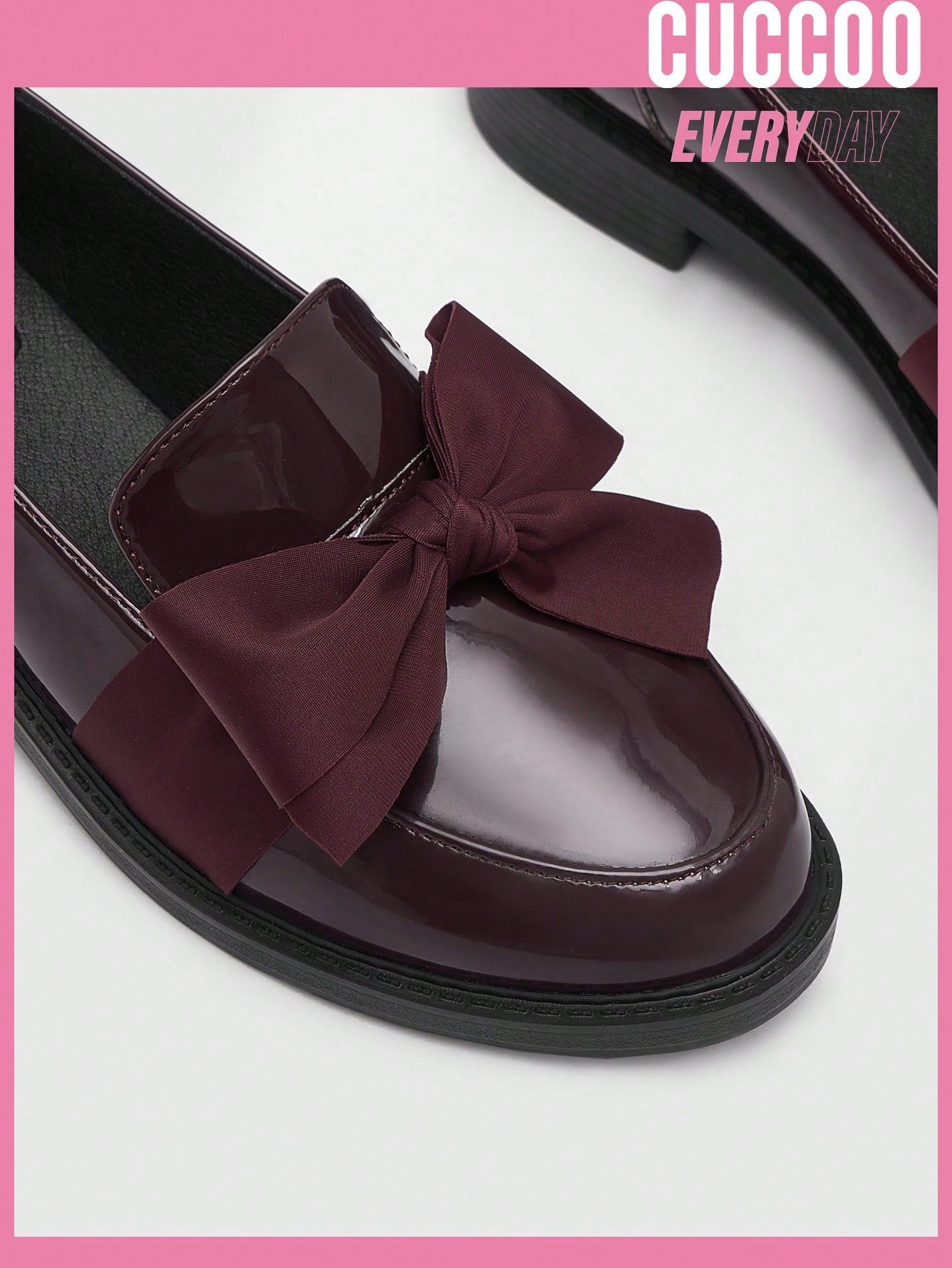 Burgundy Bow Flat Loafers - Stylish Women's Shoes for Spring and Summer