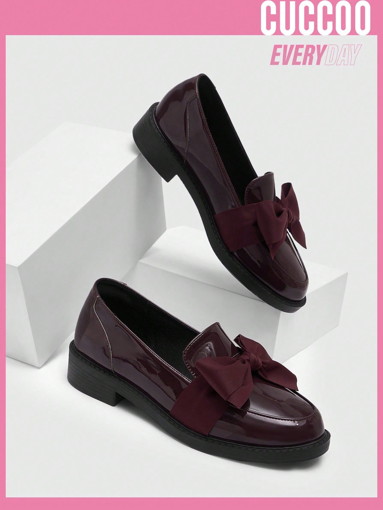 Burgundy Bow Flat Loafers - Stylish Women's Shoes for Spring and Summer