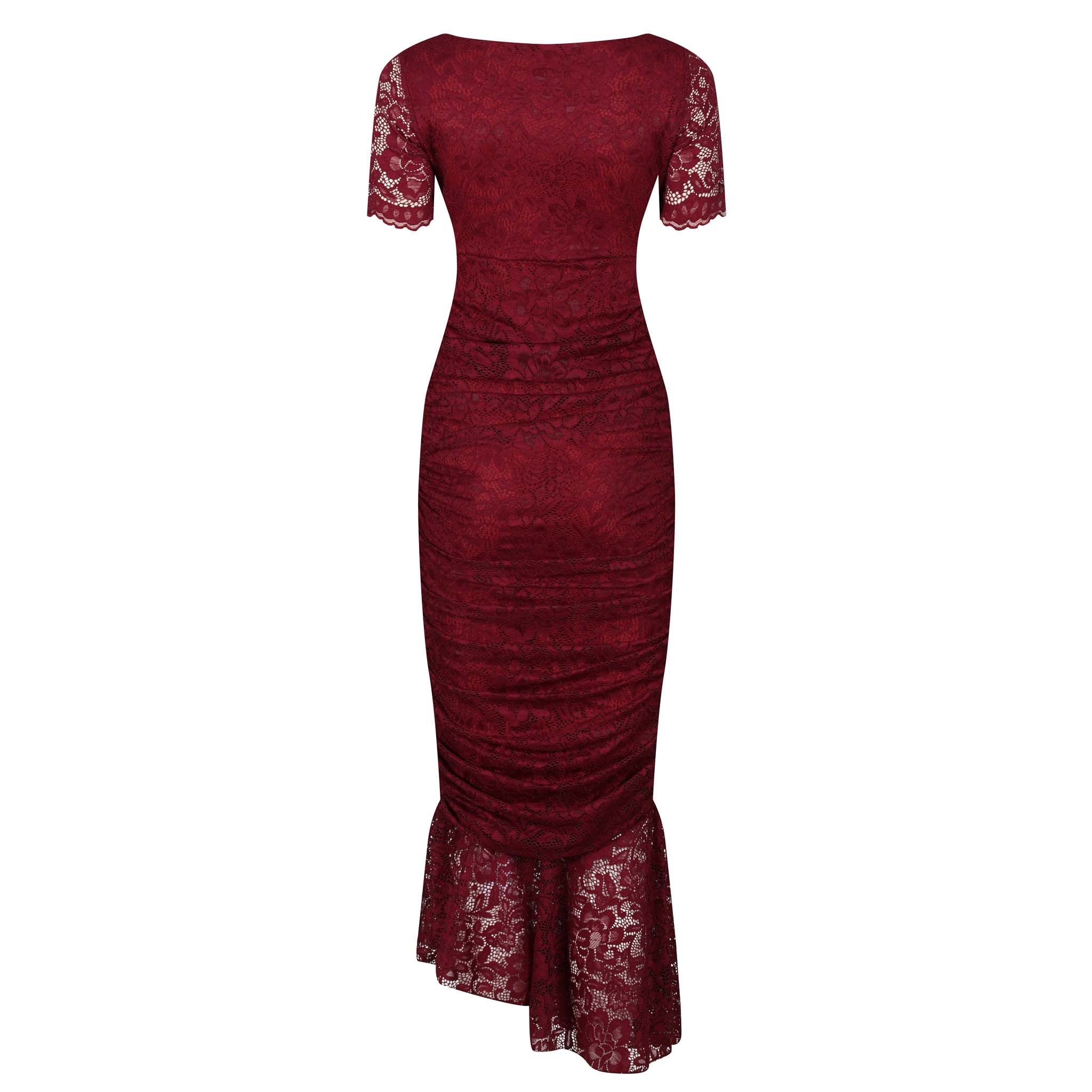 Burgundy Maxi Dress - Red Ruched Lace | Affordable, Elegant & Stylish