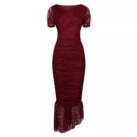 Burgundy Maxi Dress - Red Ruched Lace | Affordable, Elegant & Stylish