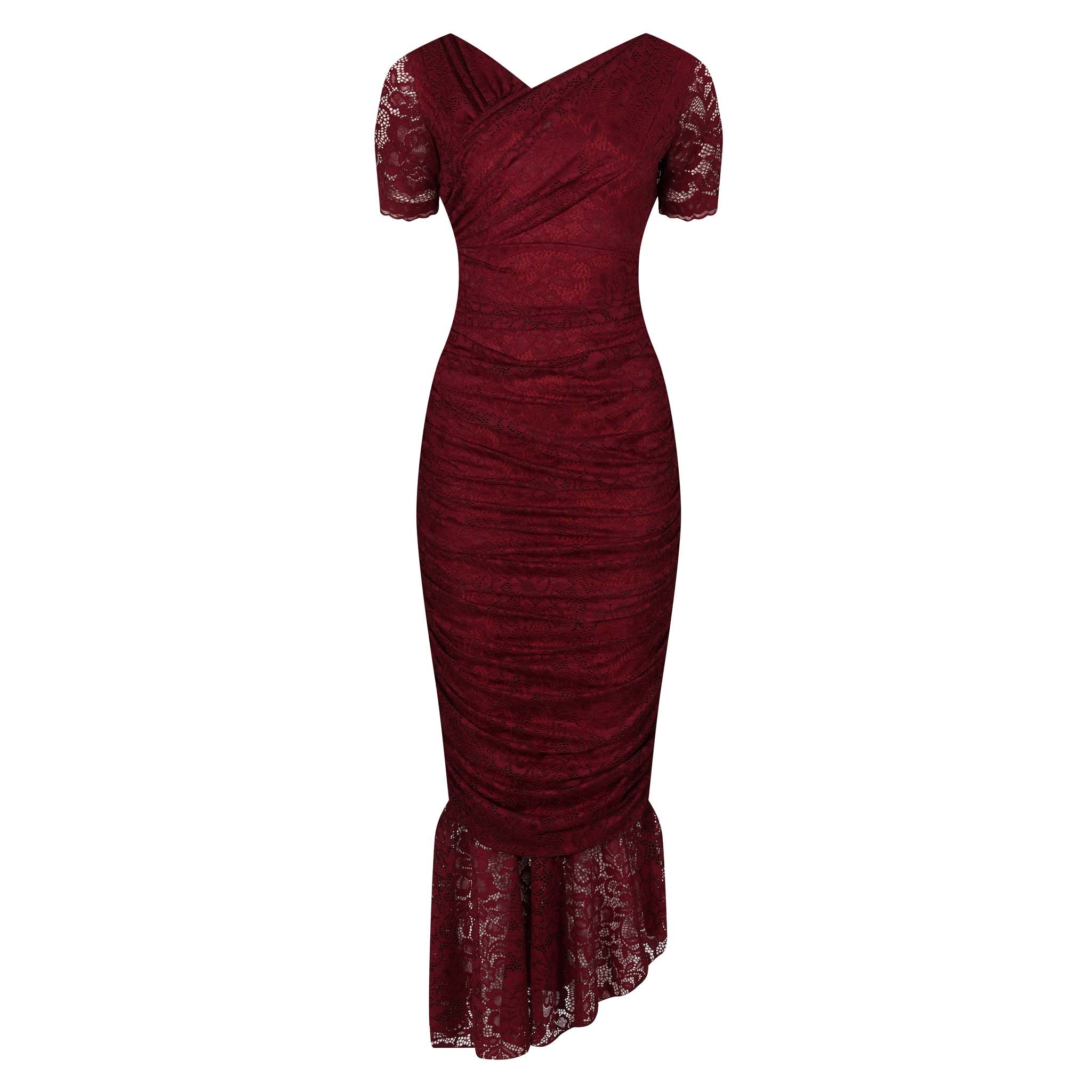 Burgundy Maxi Dress - Red Ruched Lace | Affordable, Elegant & Stylish