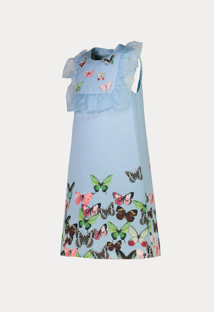 Butterfly Print Ruffle Sleeveless Dress