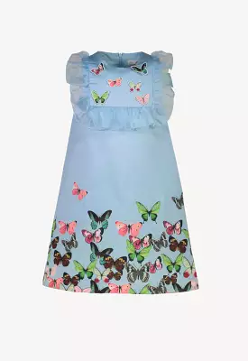 Butterfly Print Ruffle Sleeveless Dress