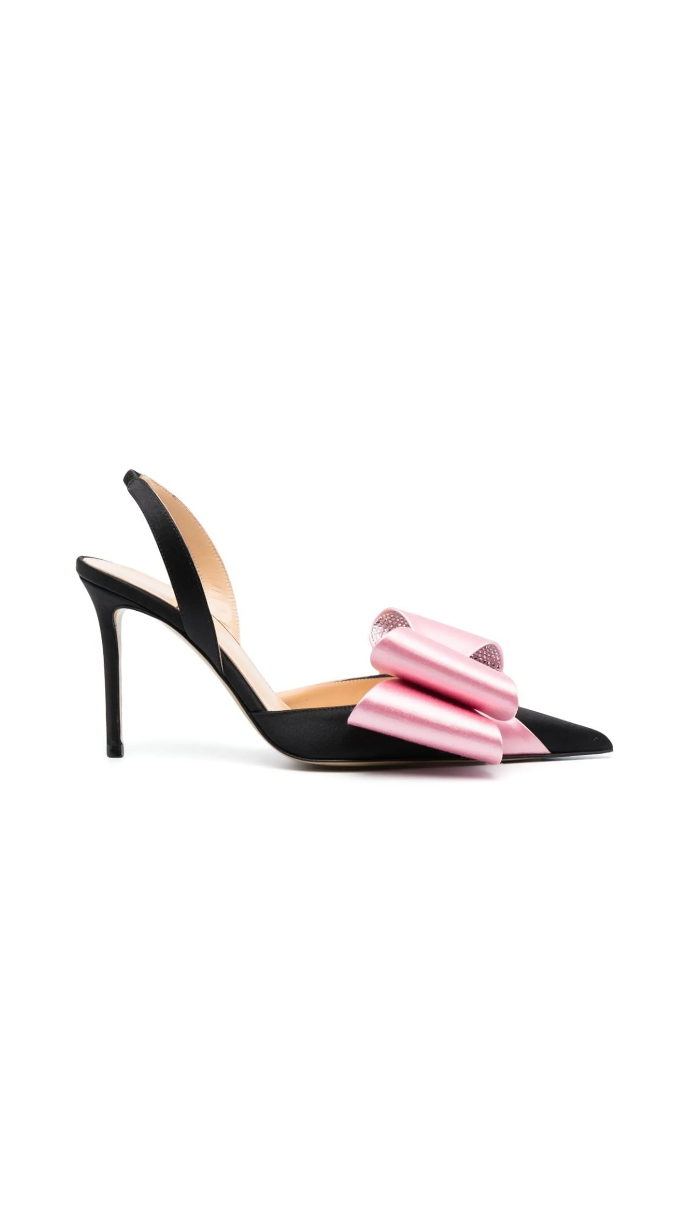 Black/Pink Satin Slingback Pumps Cadeau Bow