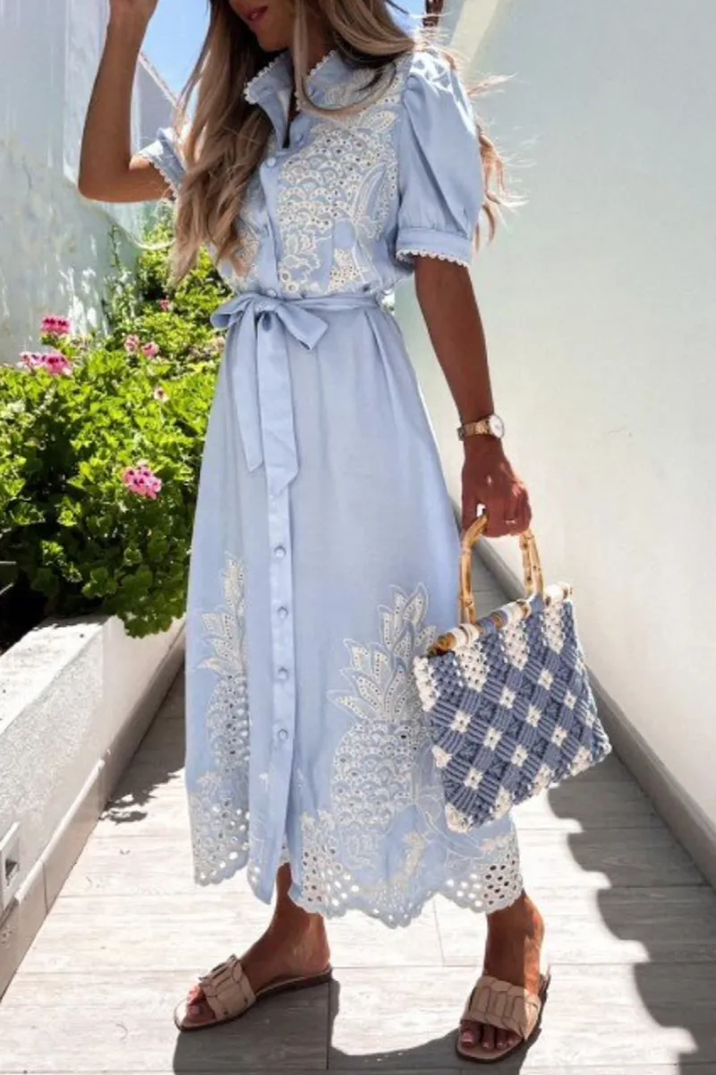 Casual Solid Split Collar Shirt Dress