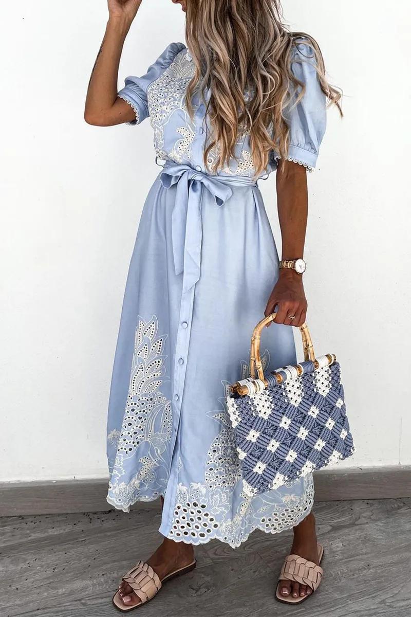 Casual Solid Split Collar Shirt Dress