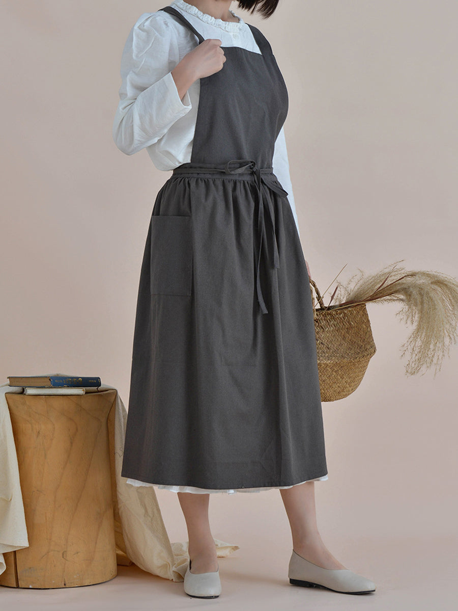 Casual Solid Summer Cotton Apron Dress for Women - KL1041